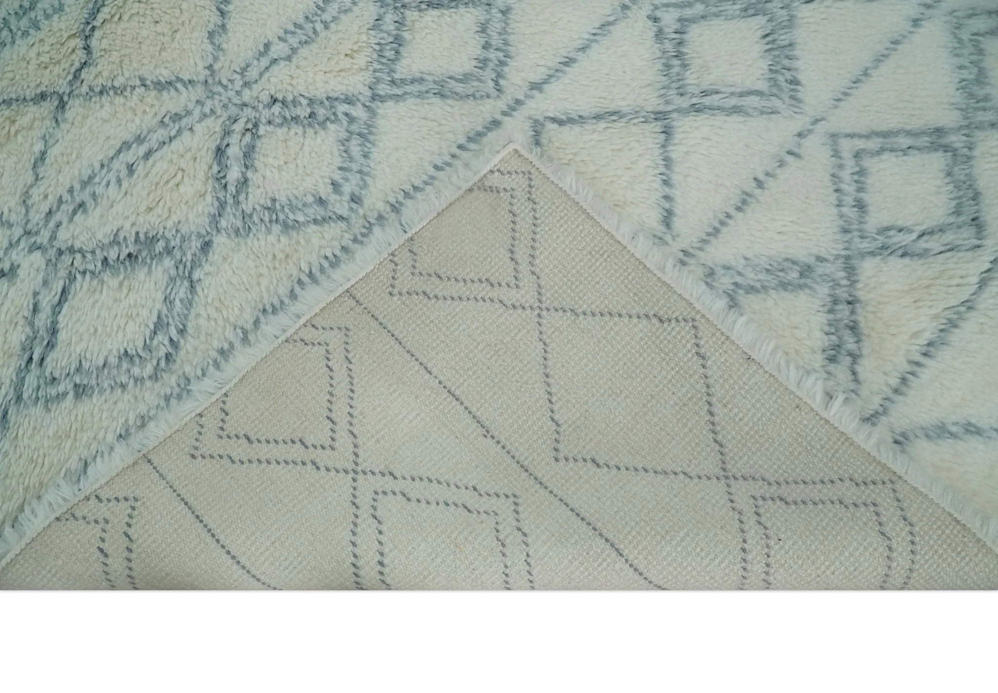 Ivory and Blue 4x6, 5x8 and 8x10 Moroccan Rug | White and Blue Wool Rug | TRD1713 - Image 7