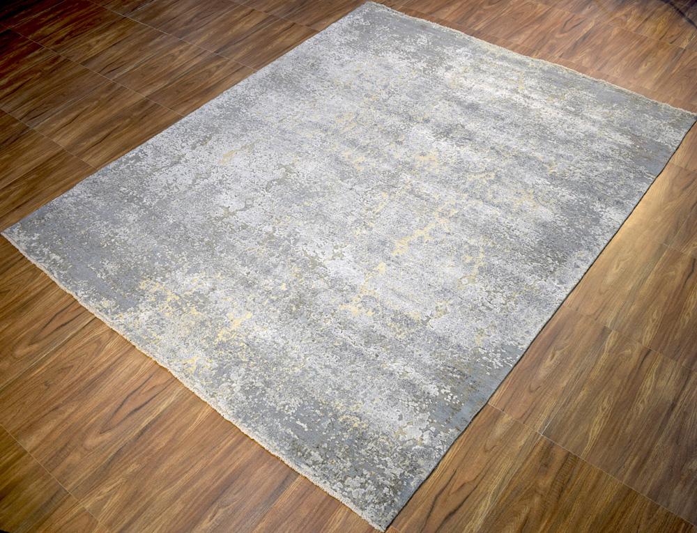 Silver and Charcoal 8x10 Rug Traditional Handmade Wool and Bamboo Silk Area Rug | TRD1788810 - Image 3