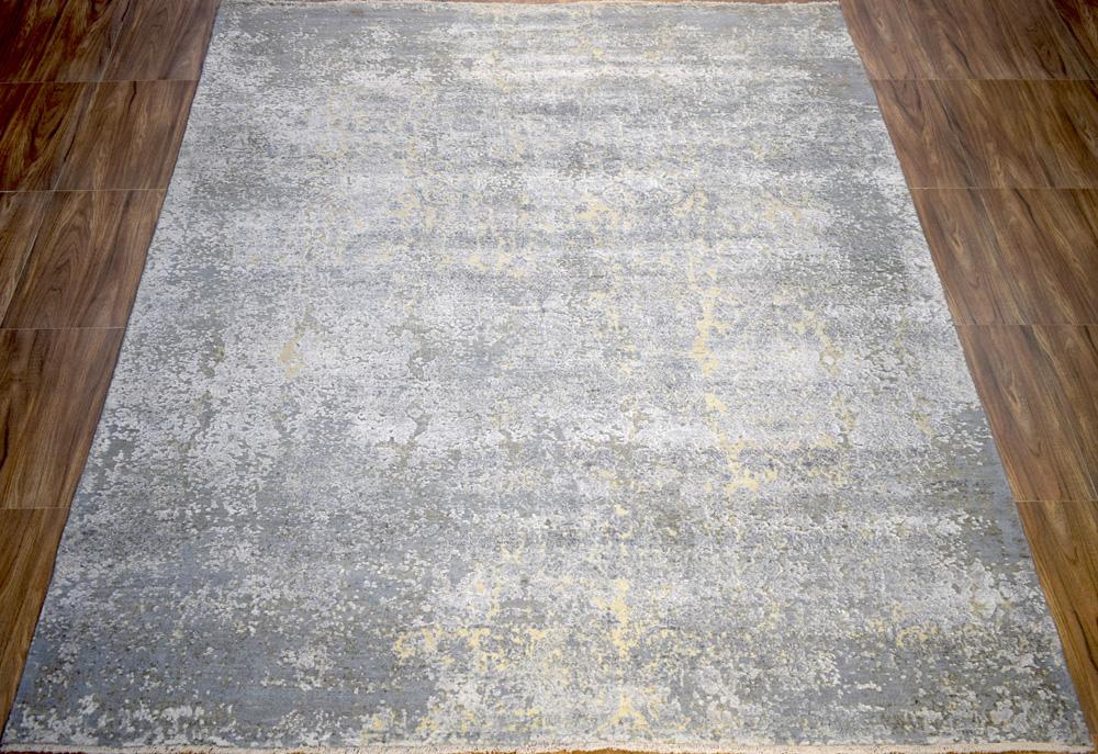 Silver and Charcoal 8x10 Rug Traditional Handmade Wool and Bamboo Silk Area Rug | TRD1788810 - Image 5
