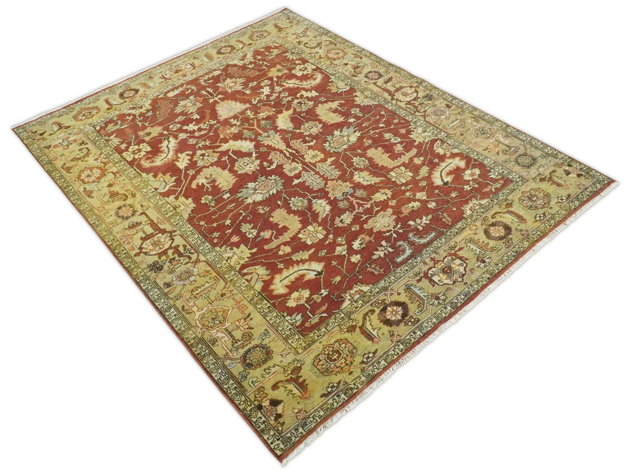 8x10 Rust and Beige Hand Knotted Traditional Antique Turkish Vintage Wool Rug | TRDCP538810 - Image 4