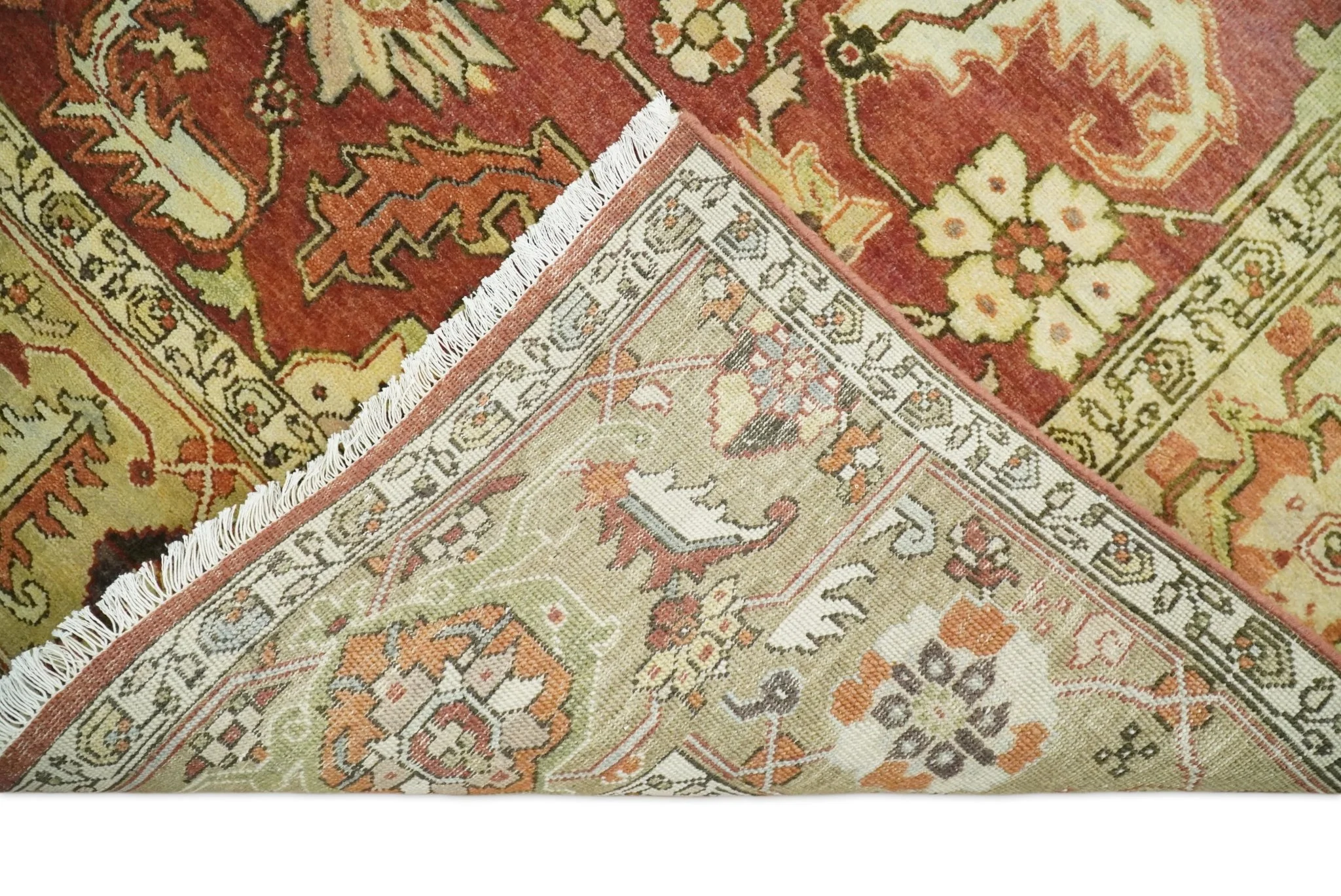 8x10 Rust and Beige Hand Knotted Traditional Antique Turkish Vintage Wool Rug | TRDCP538810 - Image 5