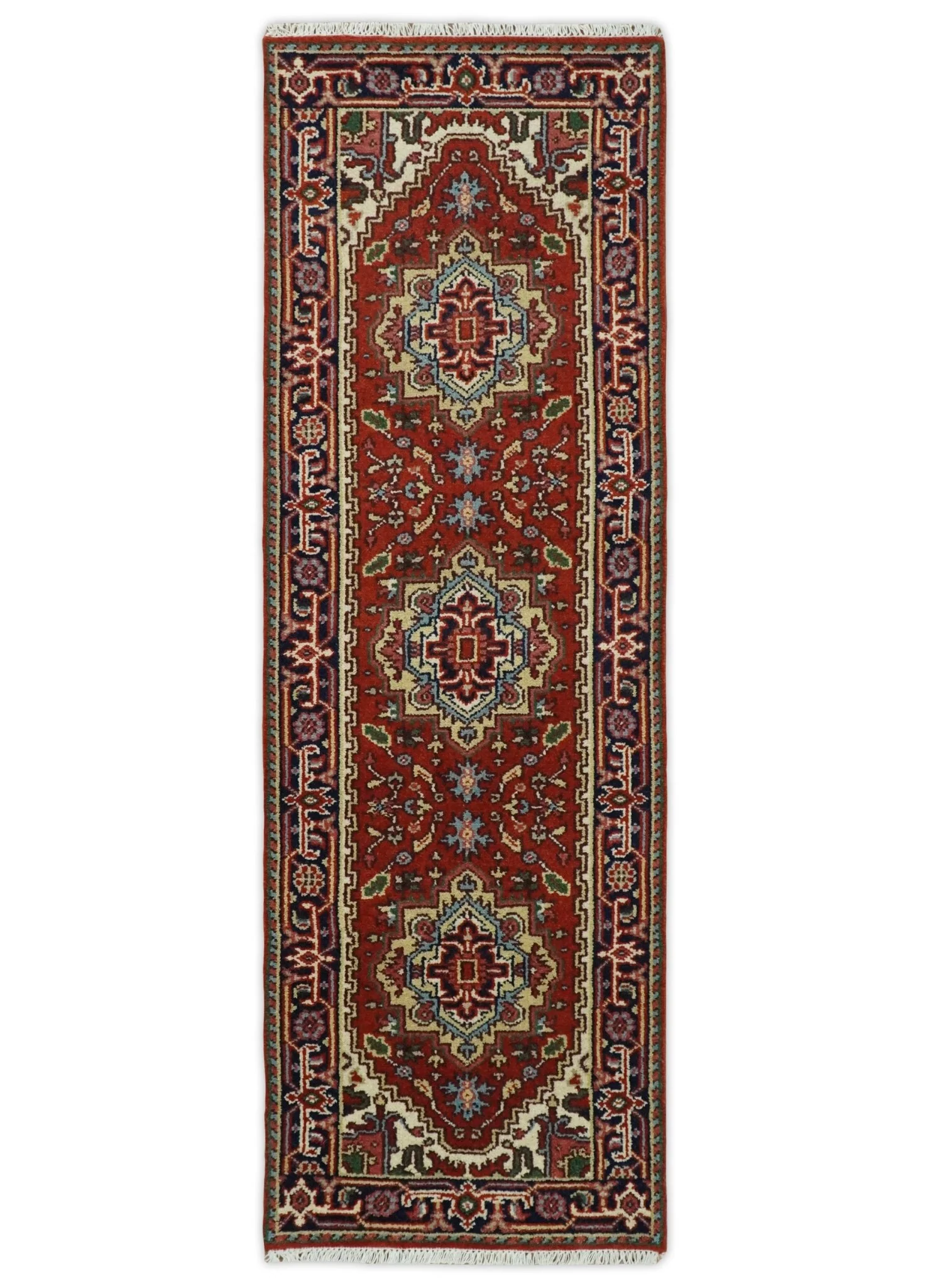Hand Knotted Brown, Ivory and Blue Traditional Heriz Multi size Hand knotted Wool Area Rug - Image 11