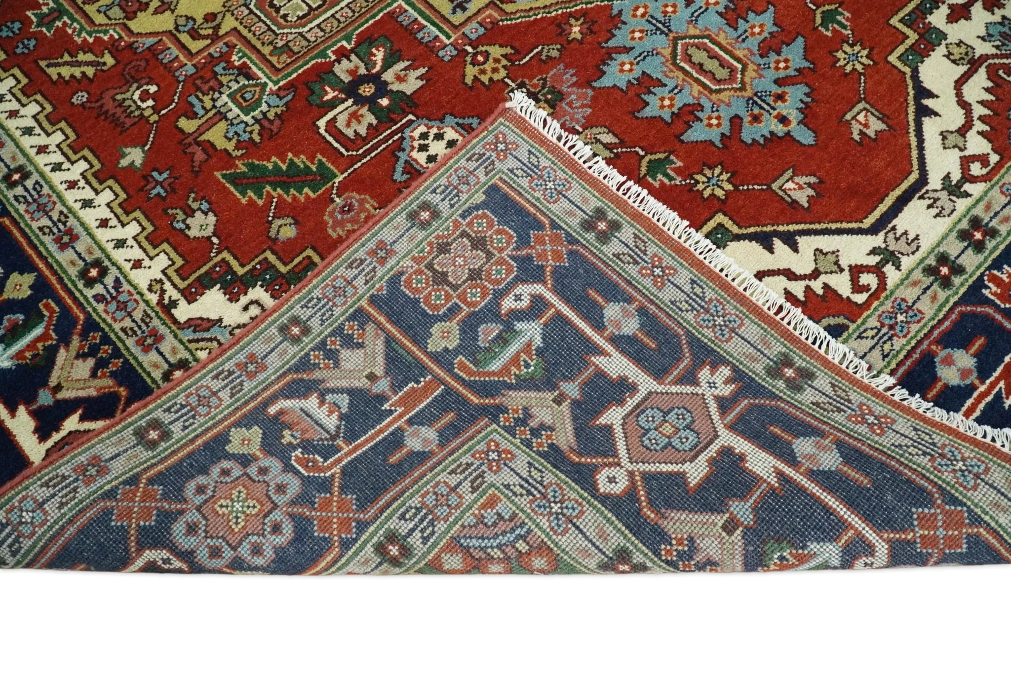 Hand Knotted Brown, Ivory and Blue Traditional Heriz Multi size Hand knotted Wool Area Rug - Image 12