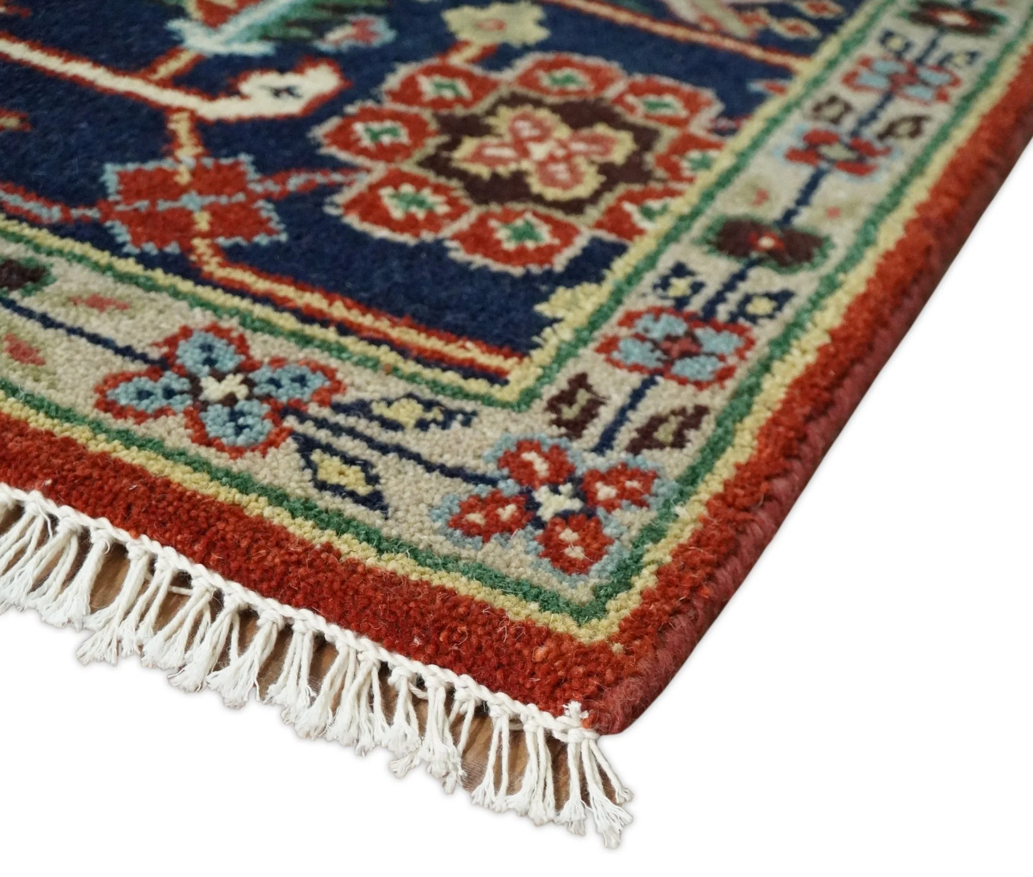 Hand Knotted Brown, Ivory and Blue Traditional Heriz Multi size Hand knotted Wool Area Rug - Image 13