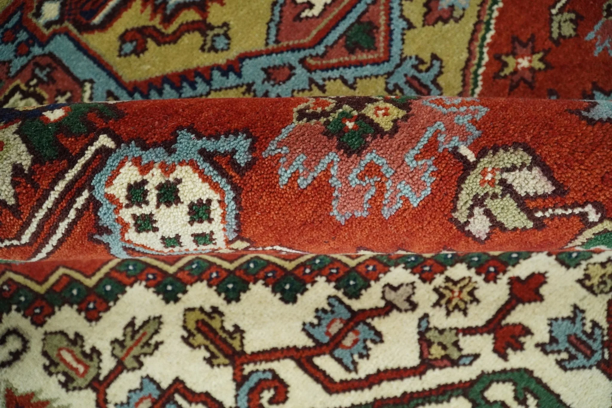 Hand Knotted Brown, Ivory and Blue Traditional Heriz Multi size Hand knotted Wool Area Rug - Image 4