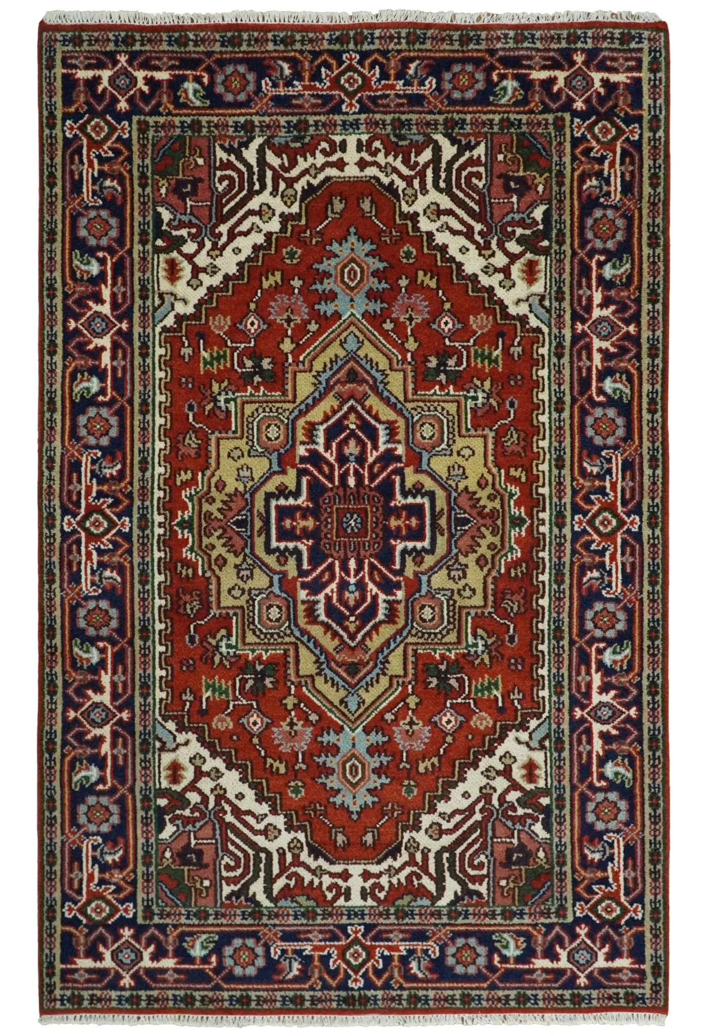 Hand Knotted Brown, Ivory and Blue Traditional Heriz Multi size Hand knotted Wool Area Rug - Image 5