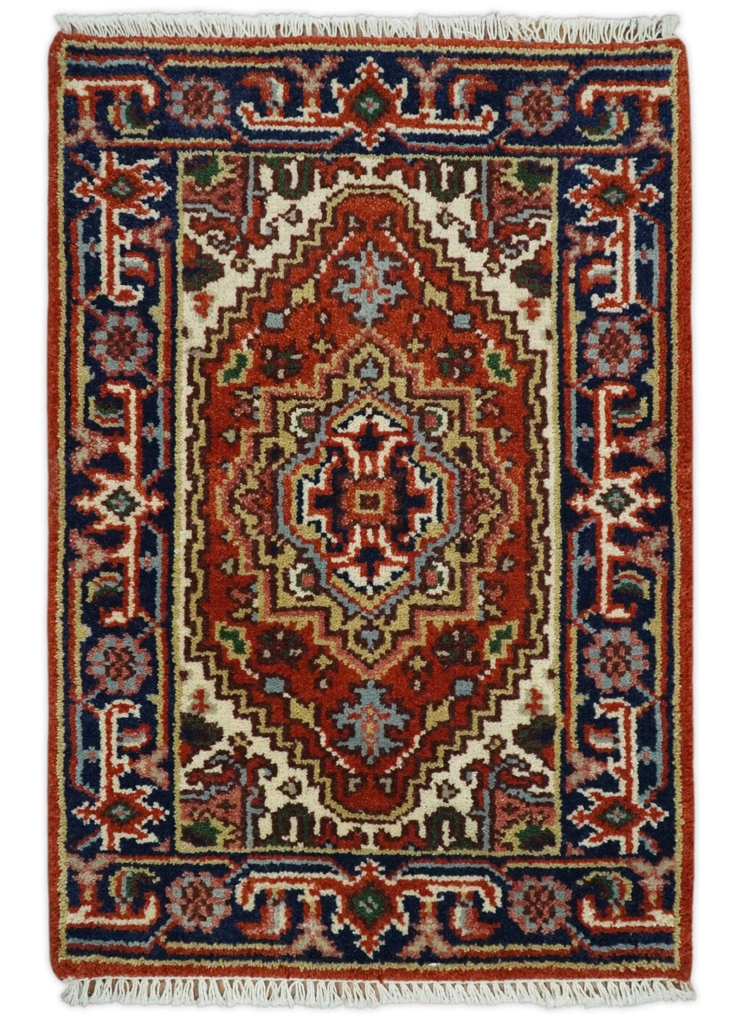Hand Knotted Brown, Ivory and Blue Traditional Heriz Multi size Hand knotted Wool Area Rug - Image 8