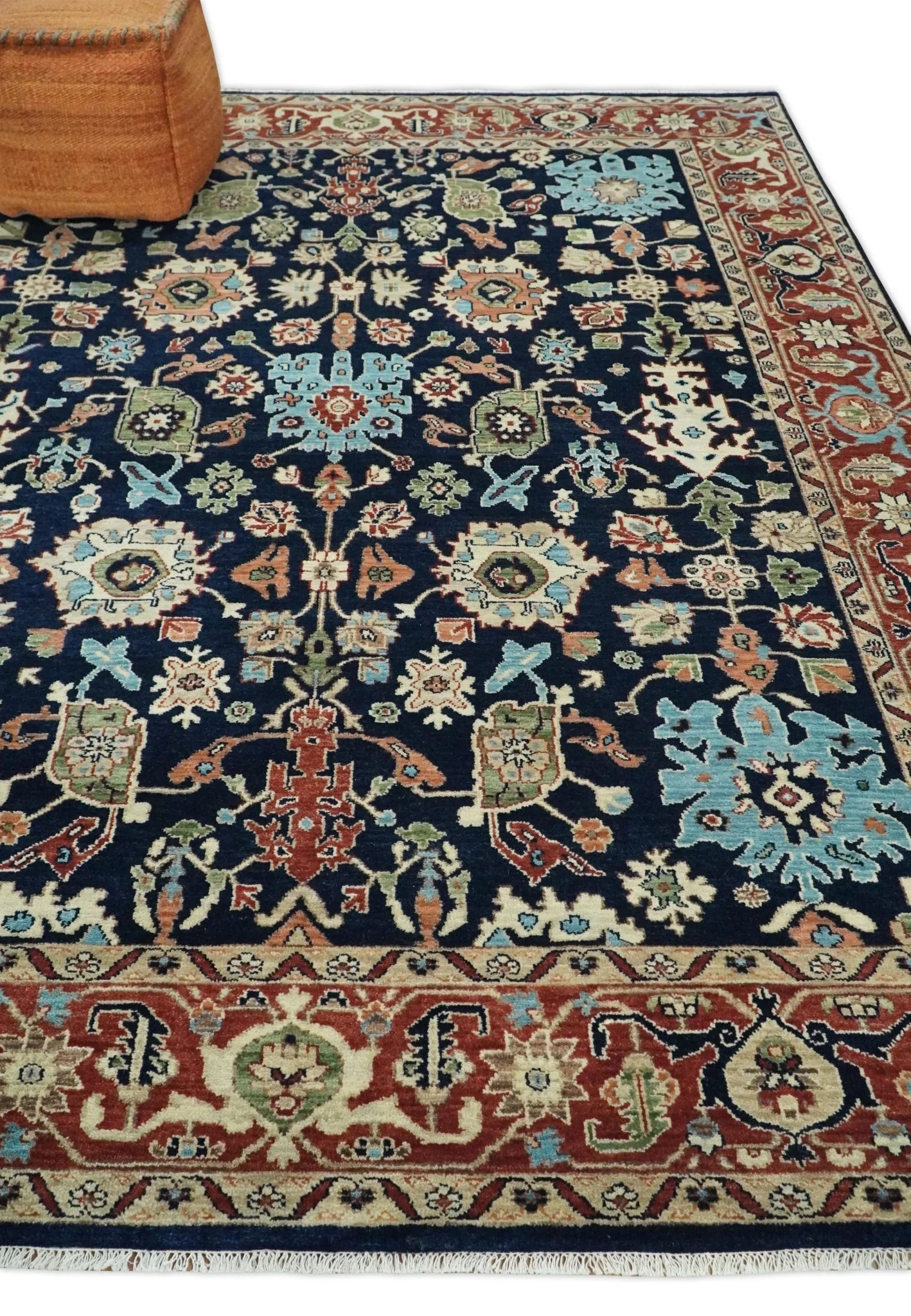 8x10 Rust and Blue Hand Knotted Traditional Antique Turkish Vintage Wool Rug | TRDCP540810 - Image 3