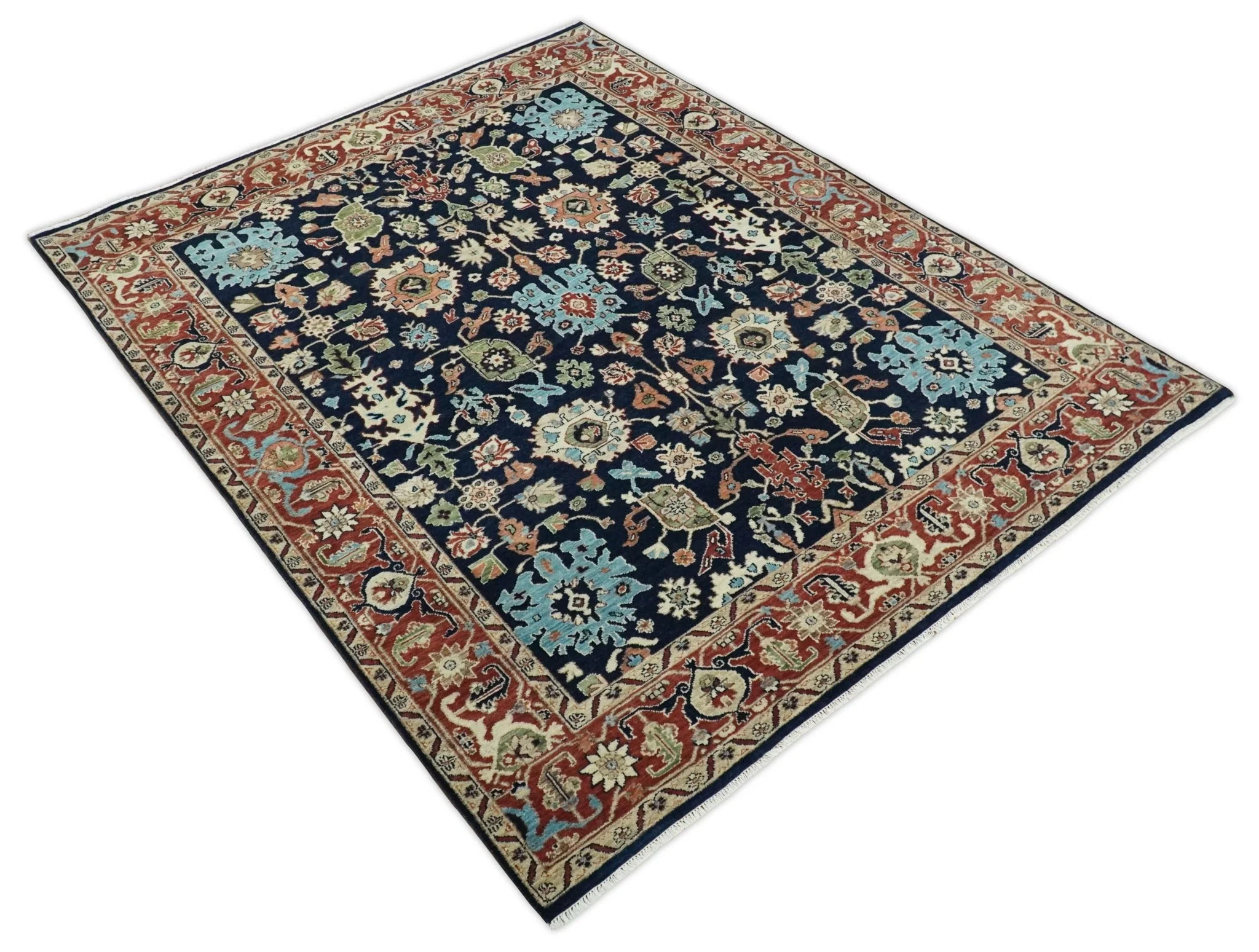 8x10 Rust and Blue Hand Knotted Traditional Antique Turkish Vintage Wool Rug | TRDCP540810 - Image 4