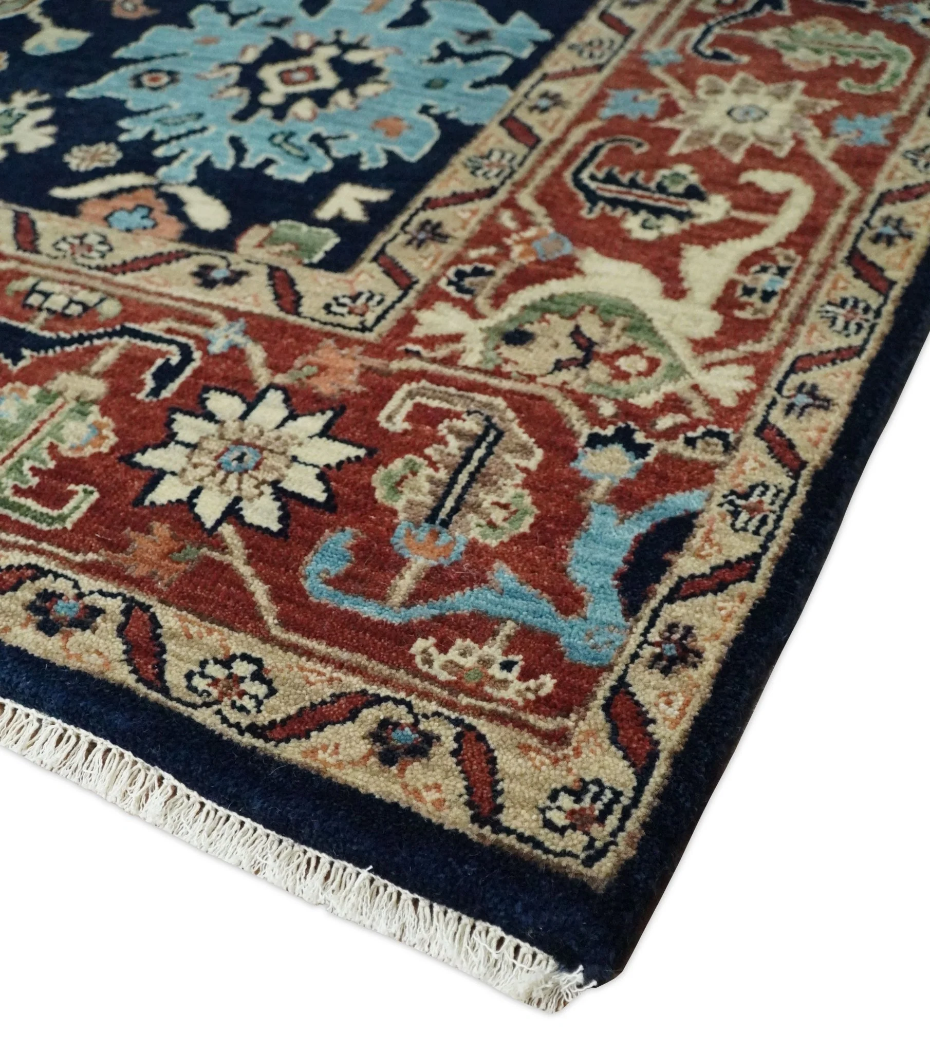 8x10 Rust and Blue Hand Knotted Traditional Antique Turkish Vintage Wool Rug | TRDCP540810 - Image 7