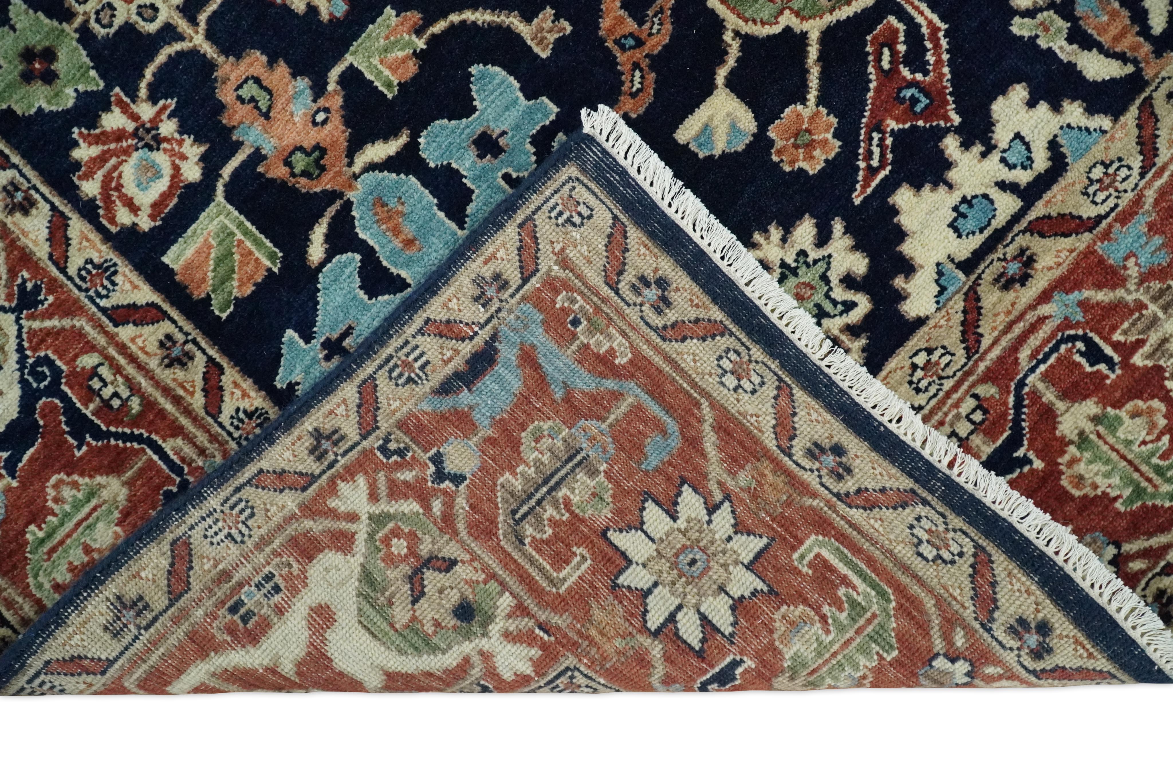 8x10 Rust and Blue Hand Knotted Traditional Antique Turkish Vintage Wool Rug | TRDCP540810 - Image 8