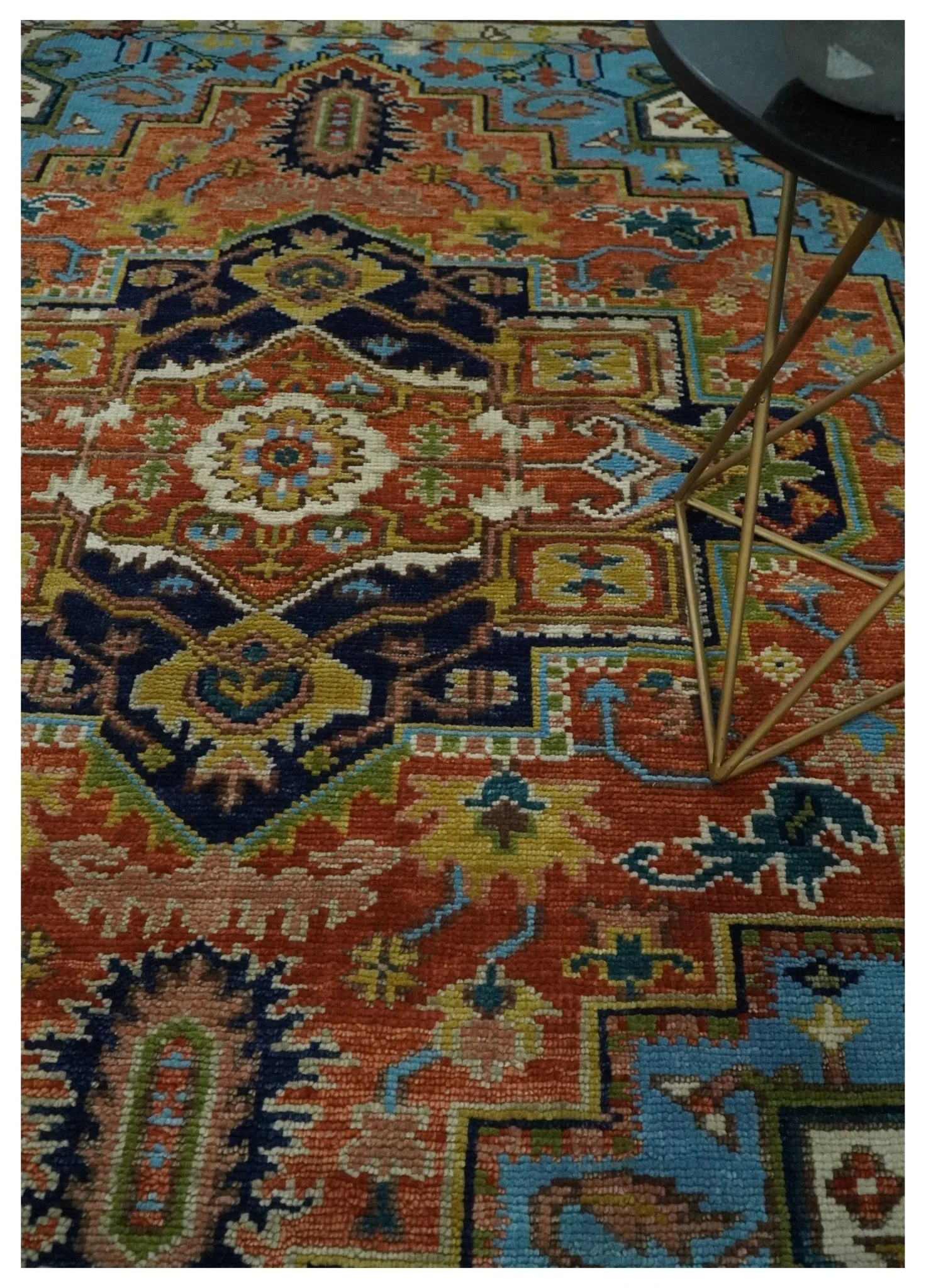 Ready to Ship 8x10 Rust and Blue Traditional Hand Knotted Wool Area Rug - Image 2