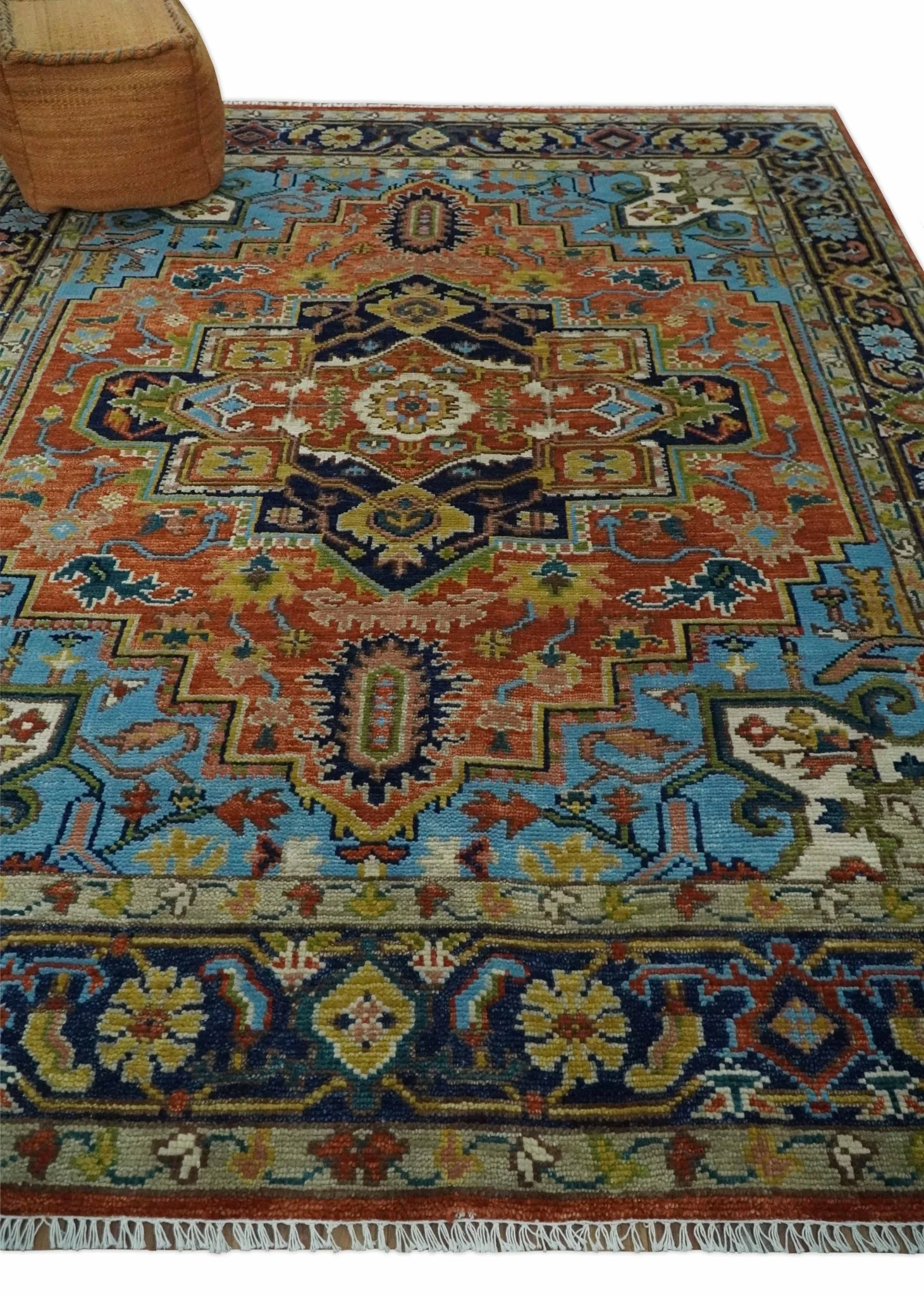 Ready to Ship 8x10 Rust and Blue Traditional Hand Knotted Wool Area Rug - Image 3