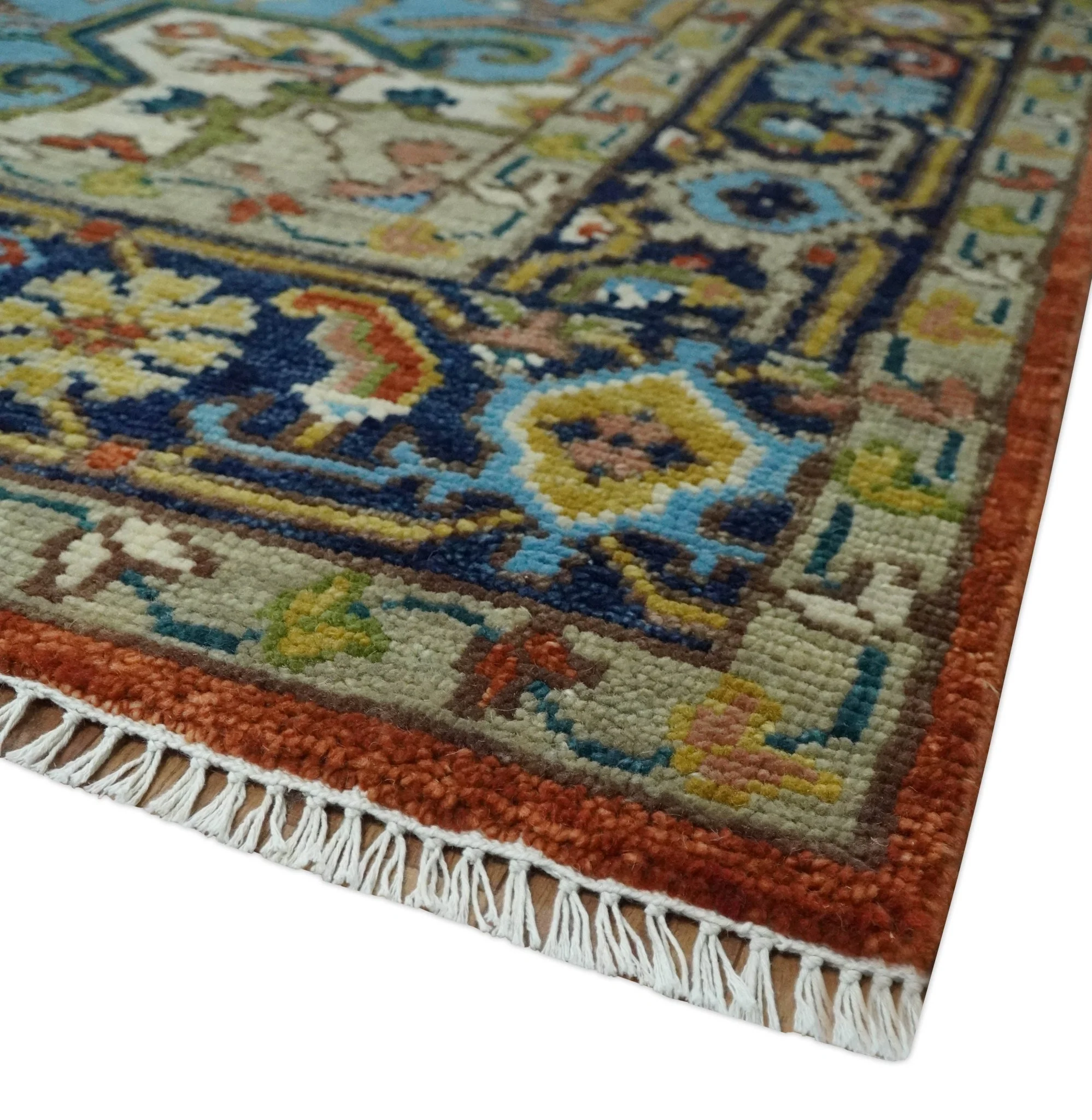 Ready to Ship 8x10 Rust and Blue Traditional Hand Knotted Wool Area Rug - Image 5