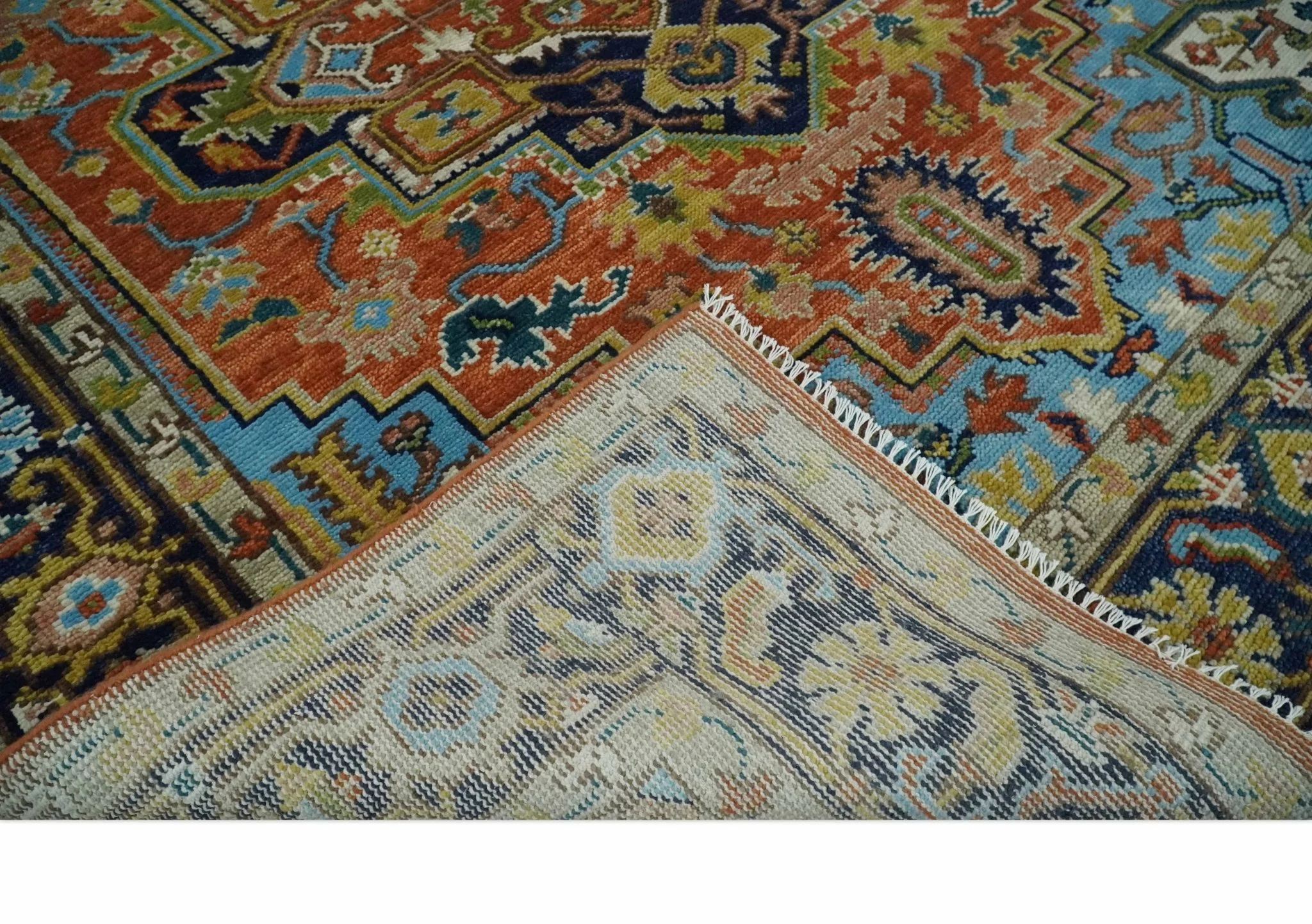 Ready to Ship 8x10 Rust and Blue Traditional Hand Knotted Wool Area Rug - Image 7