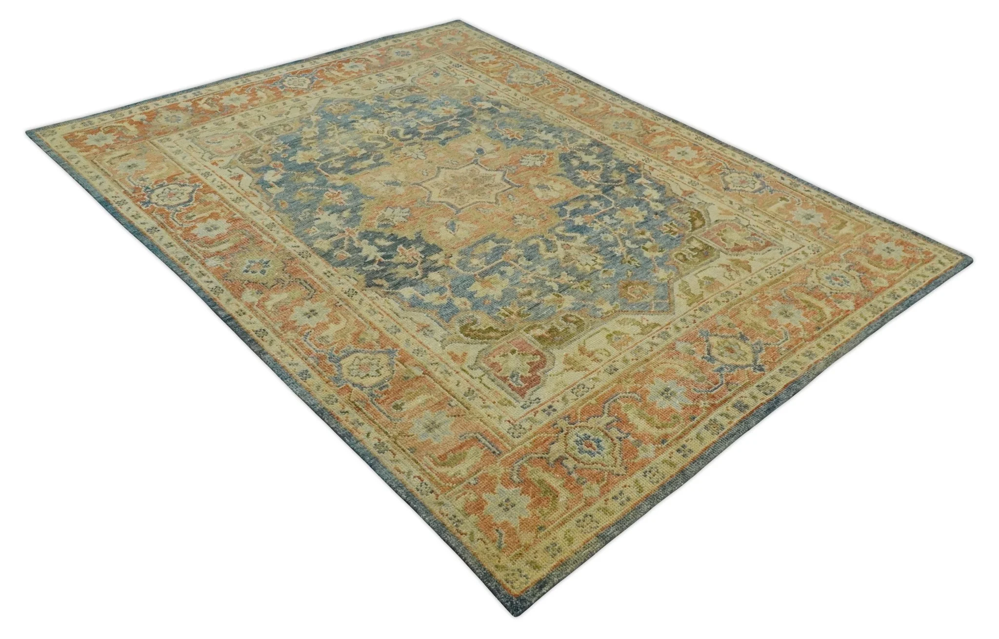 8x10 Rust, Gray and Beige Traditional Vintage Style Hand Knotted Wool Area Rug - Image 9