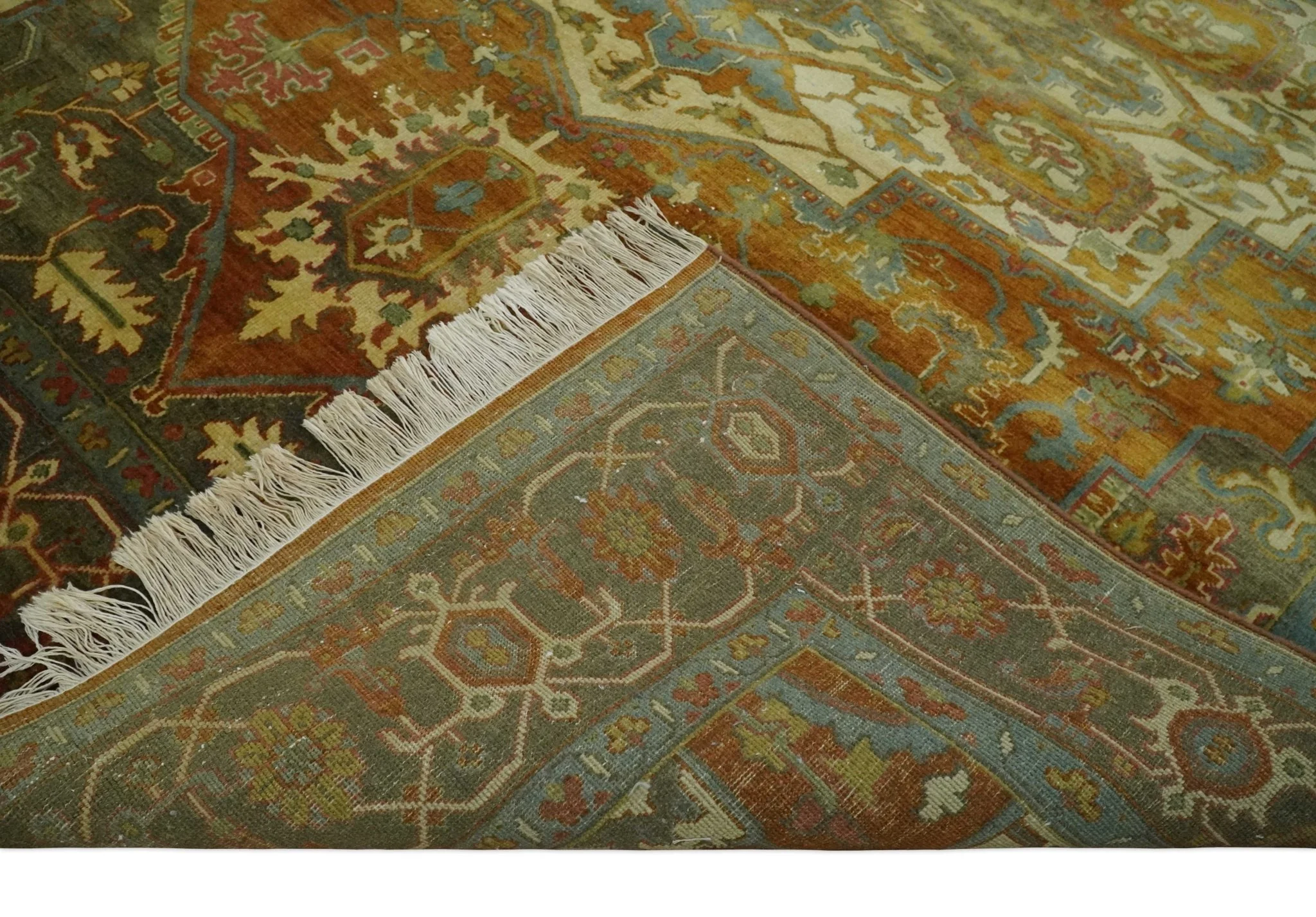 8x10 Rust, Green and Beige Serapi Traditional Vintage Style Hand Knotted Wool Area Rug - Image 10