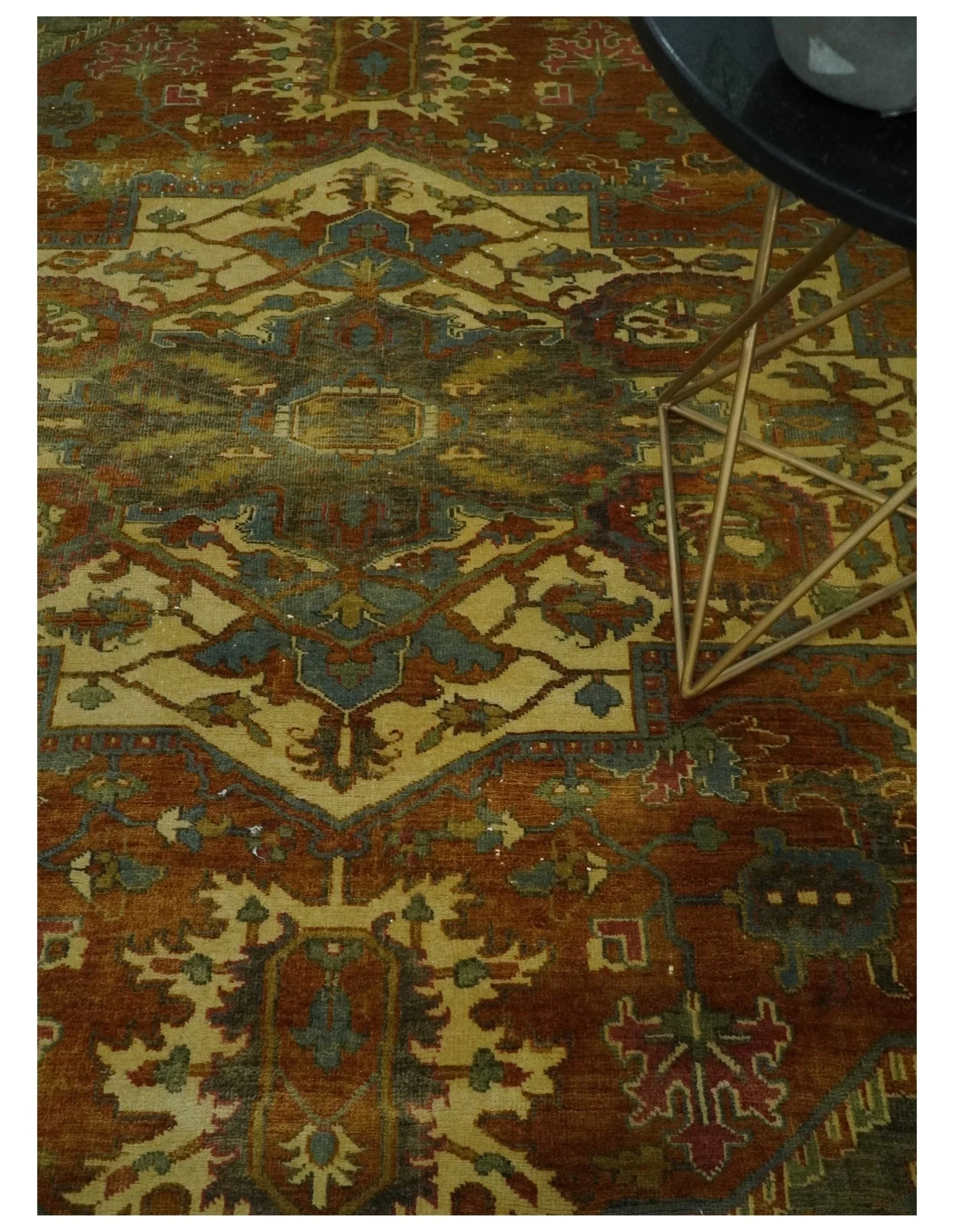 8x10 Rust, Green and Beige Serapi Traditional Vintage Style Hand Knotted Wool Area Rug - Image 2