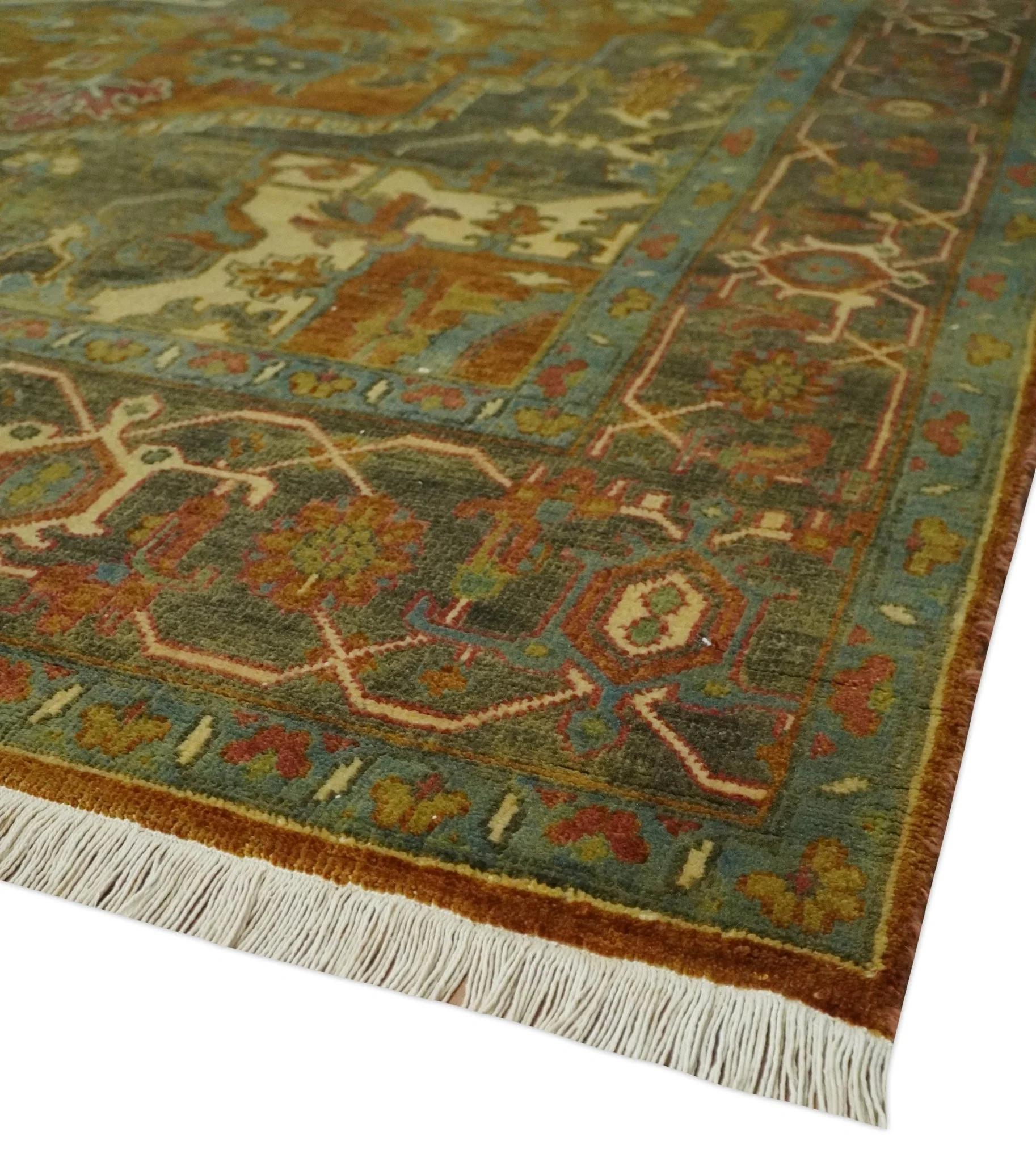 8x10 Rust, Green and Beige Serapi Traditional Vintage Style Hand Knotted Wool Area Rug - Image 8