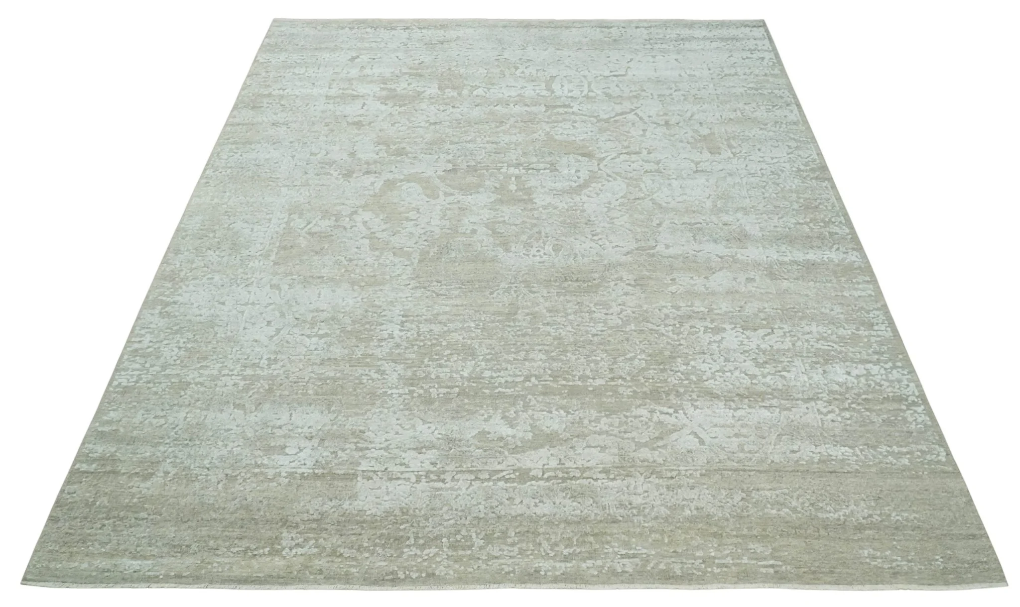 Premium Distressed 8x10 Silver and Beige Hand Knotted Bamboo Silk Area Rug - Image 10