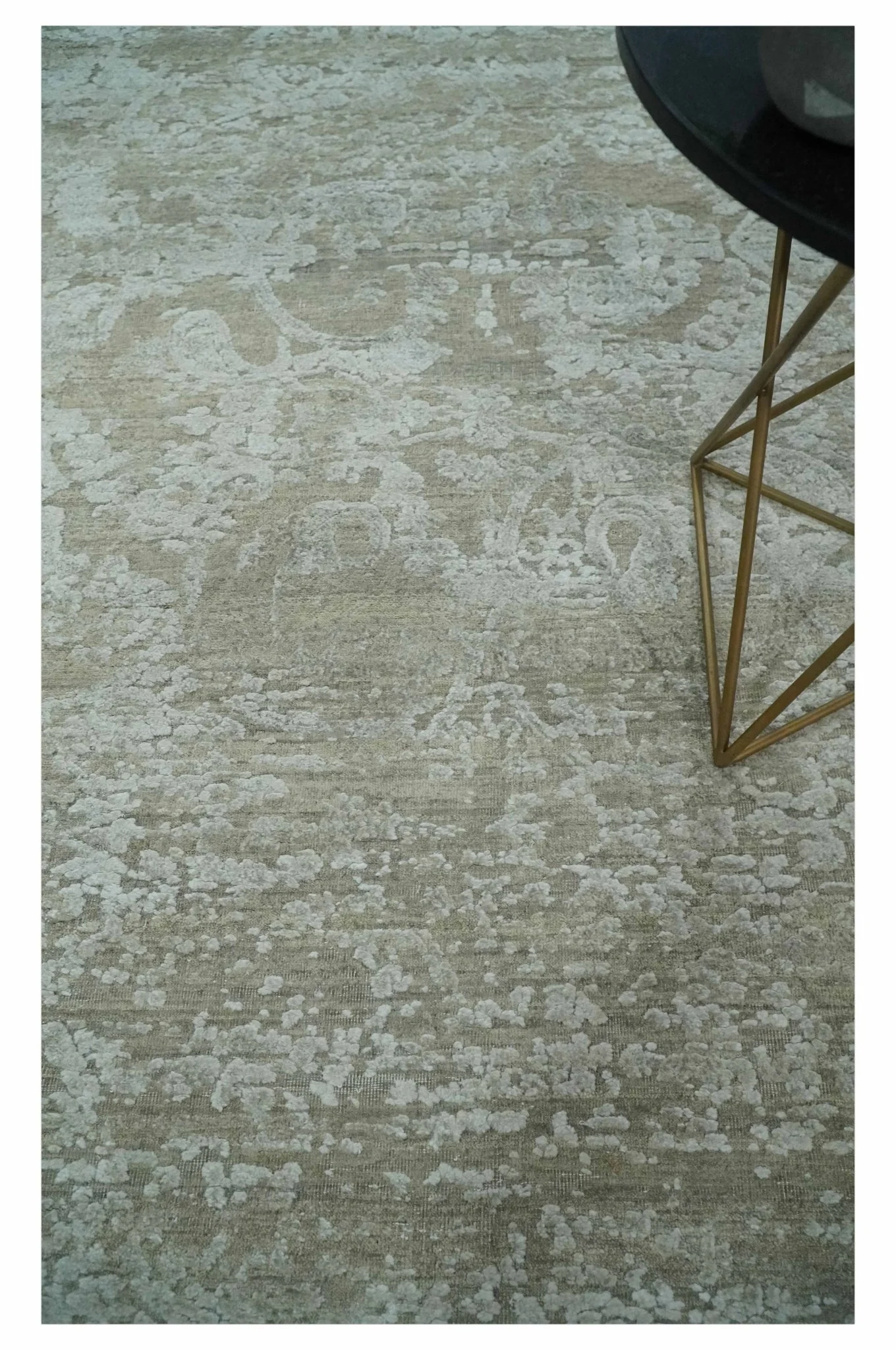 Premium Distressed 8x10 Silver and Beige Hand Knotted Bamboo Silk Area Rug - Image 2