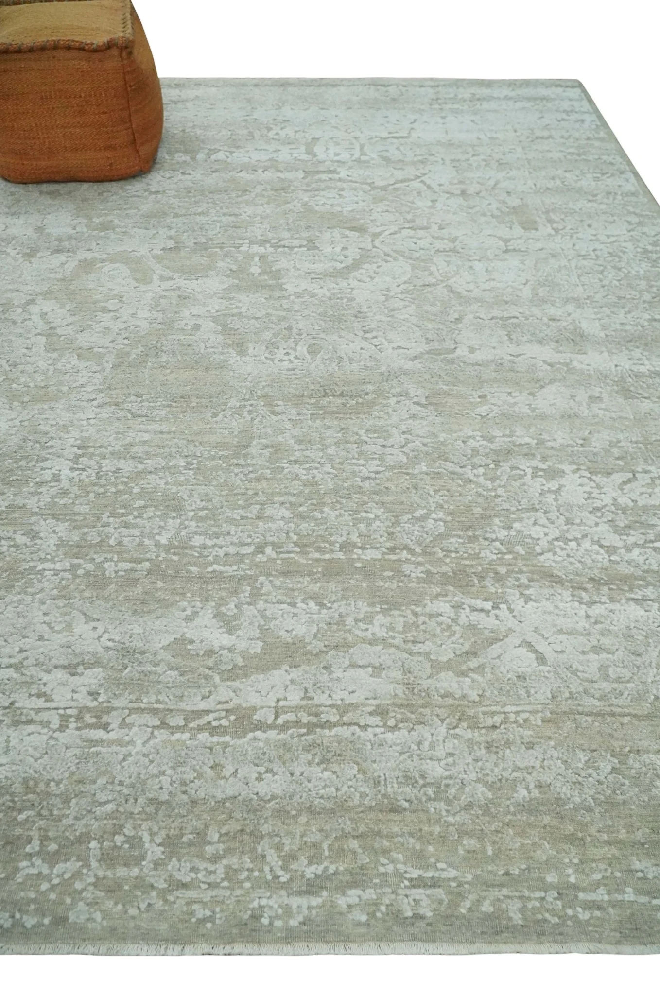 Premium Distressed 8x10 Silver and Beige Hand Knotted Bamboo Silk Area Rug - Image 3