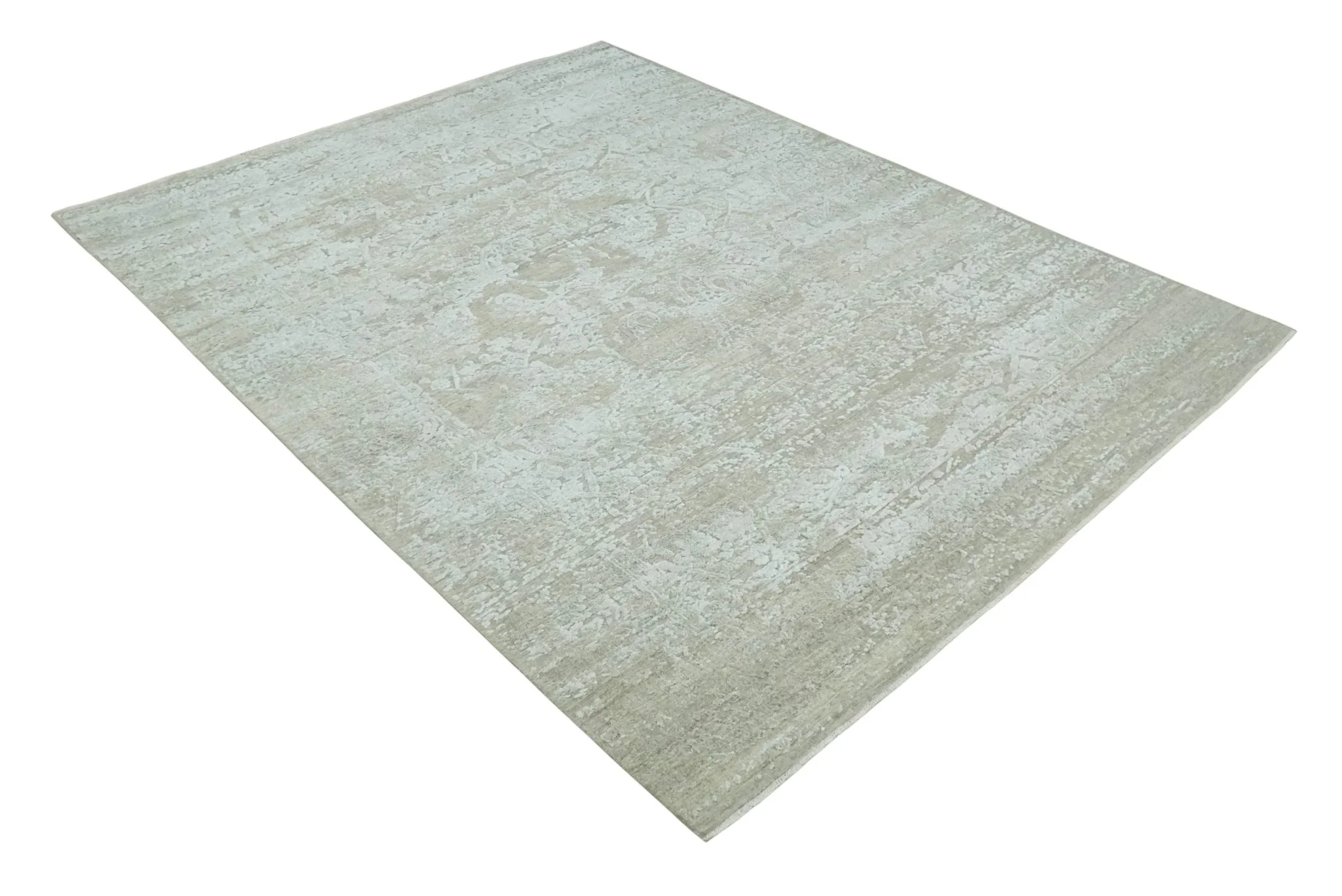 Premium Distressed 8x10 Silver and Beige Hand Knotted Bamboo Silk Area Rug - Image 9