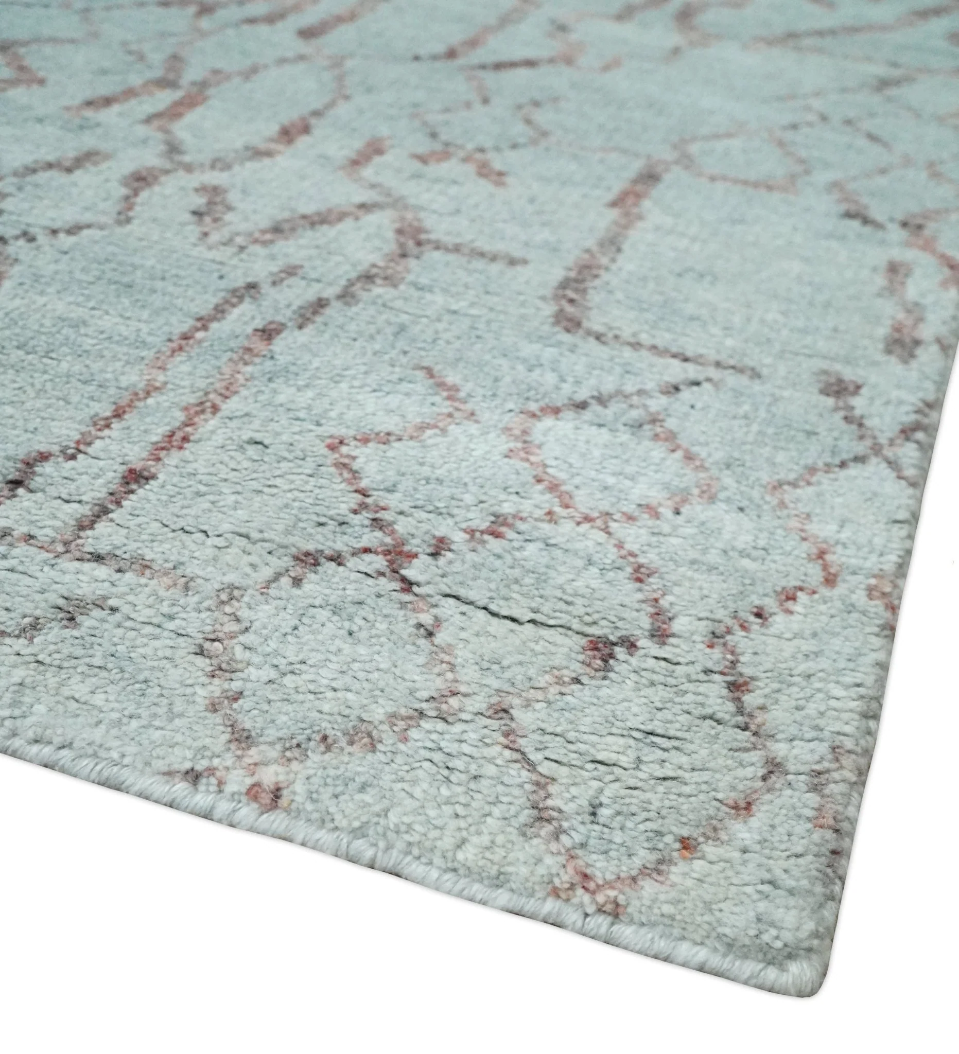 Contemporary 8x10 Silver and Pink Modern Abstract Handmade Wool Area Rug - Image 5
