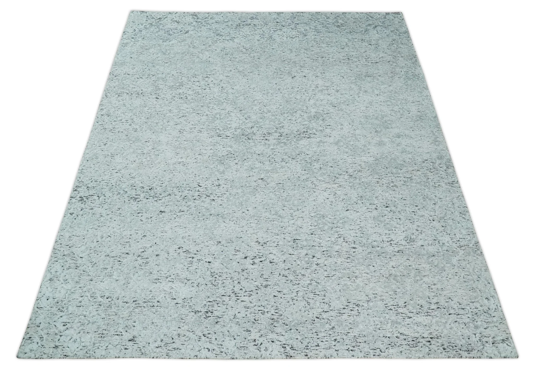 Contemporary 8x10 Silver and Charcoal Modern Abstract Handmade Wool Area Rug - Image 9