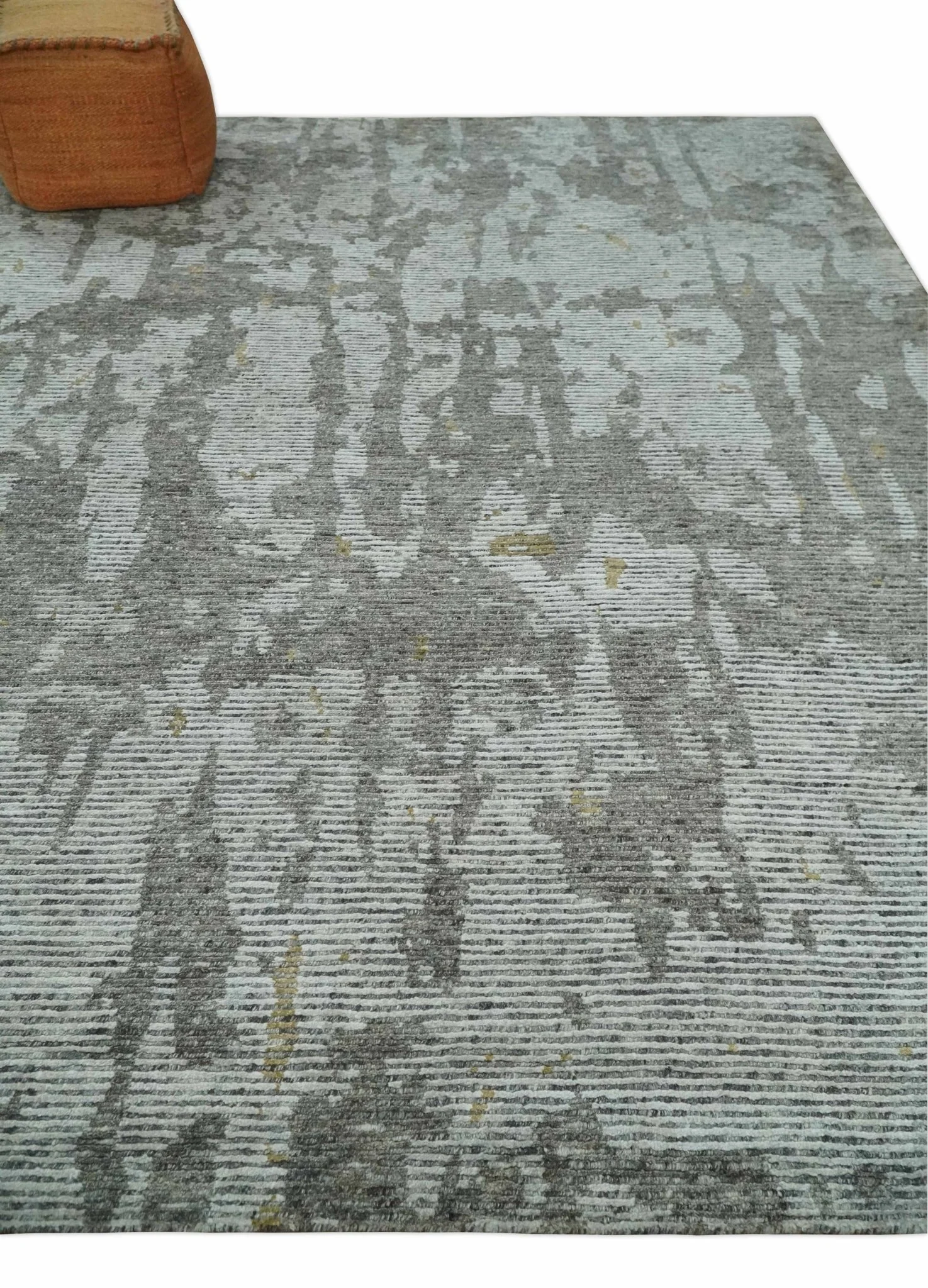 8x10 Silver and Charcoal Modern Abstract Handmade Wool Area Rug - Image 3