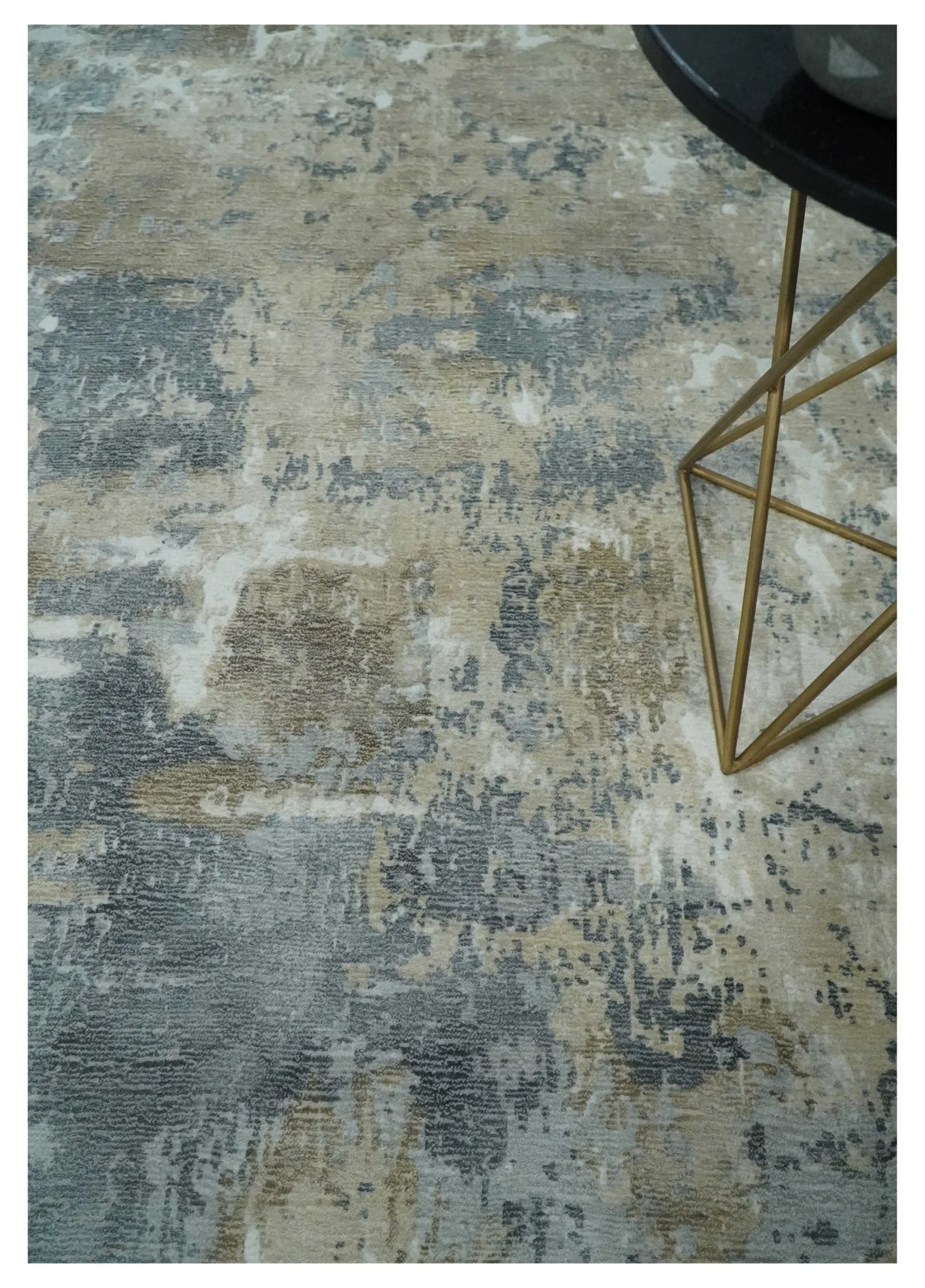 Modern Abstract  8x10 Silver, Charcoal and Olive Hand Loomed Blended wool and Art silk Area Rug - Image 2