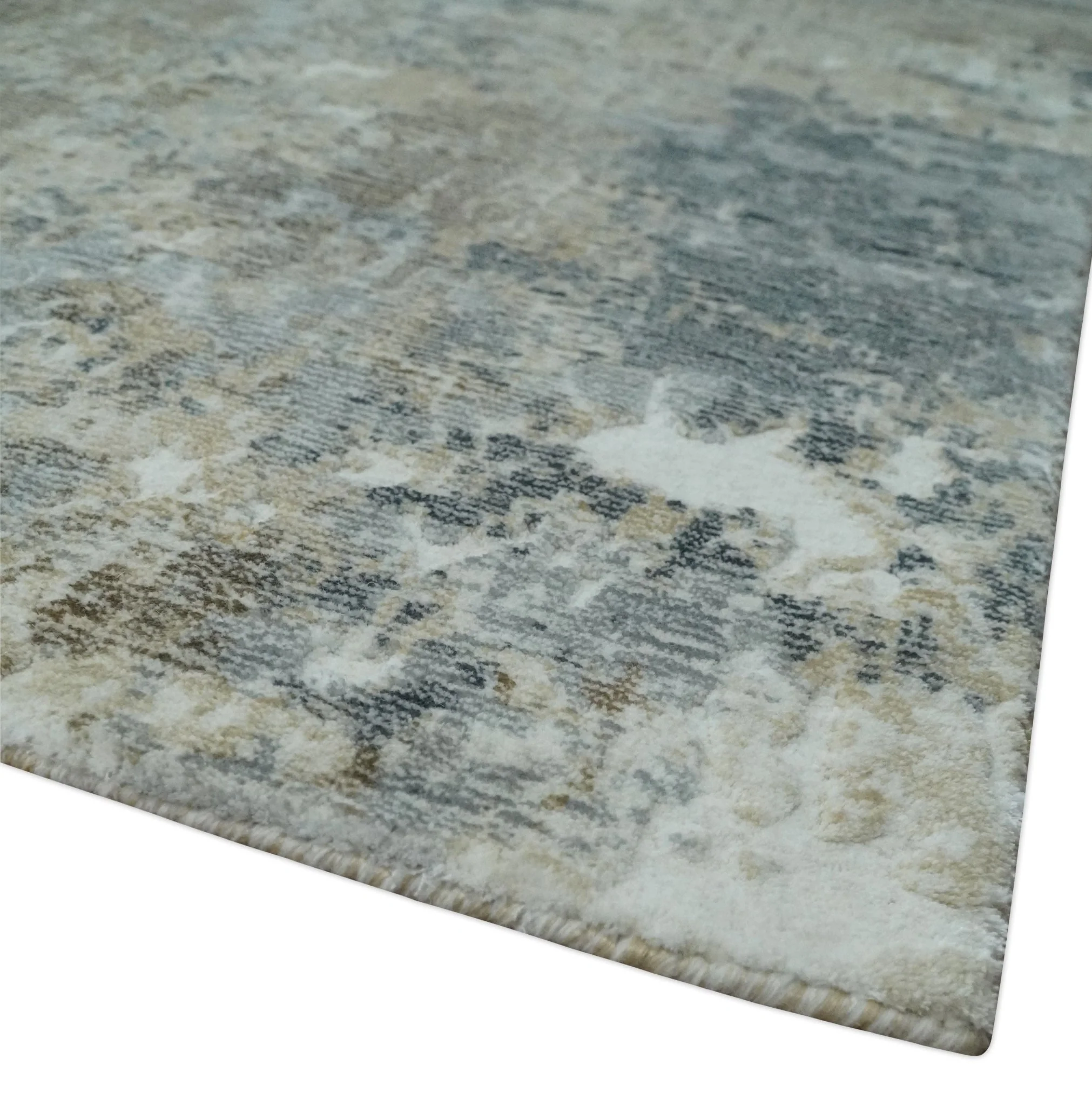 Modern Abstract  8x10 Silver, Charcoal and Olive Hand Loomed Blended wool and Art silk Area Rug - Image 5