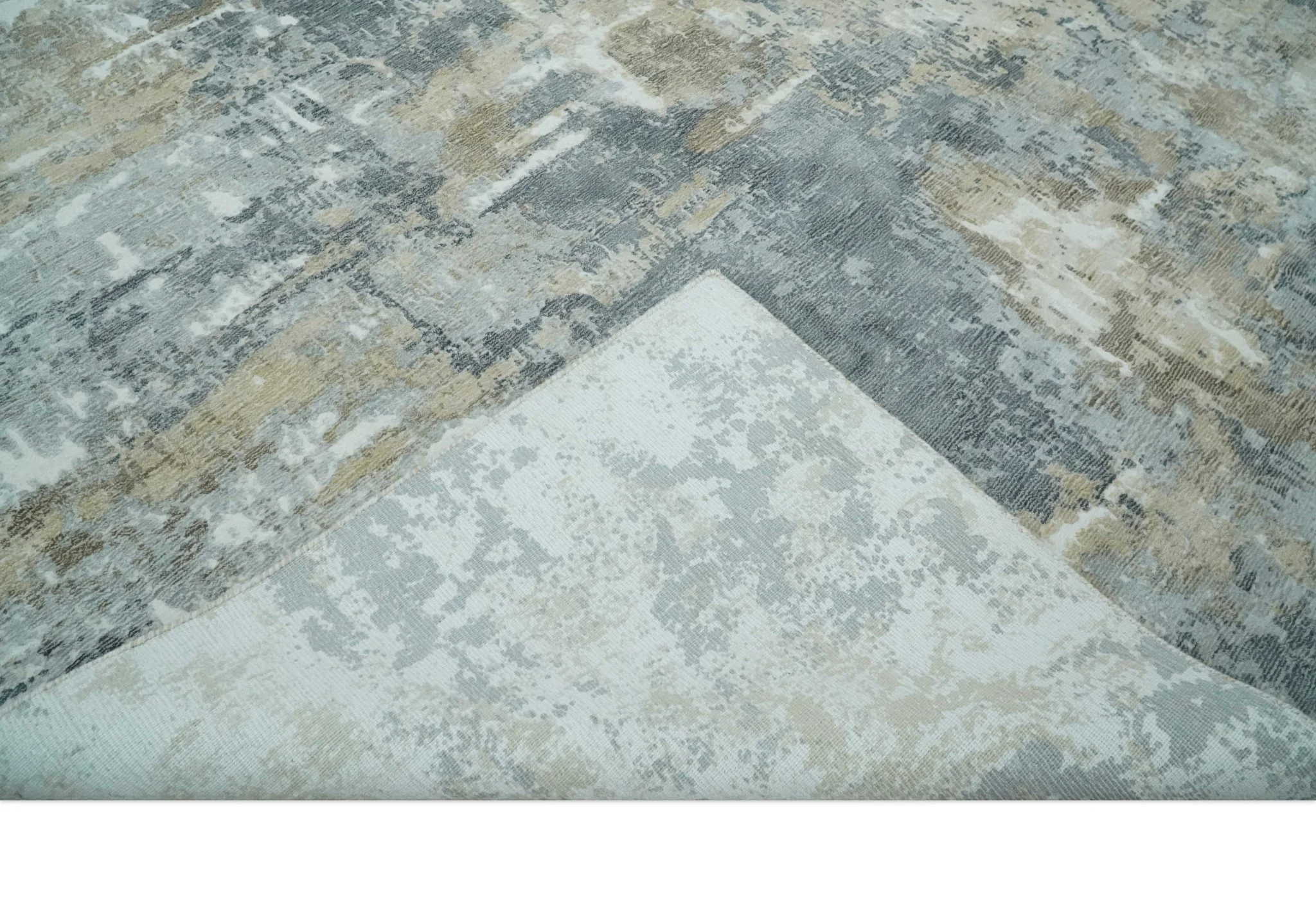 Modern Abstract  8x10 Silver, Charcoal and Olive Hand Loomed Blended wool and Art silk Area Rug - Image 6