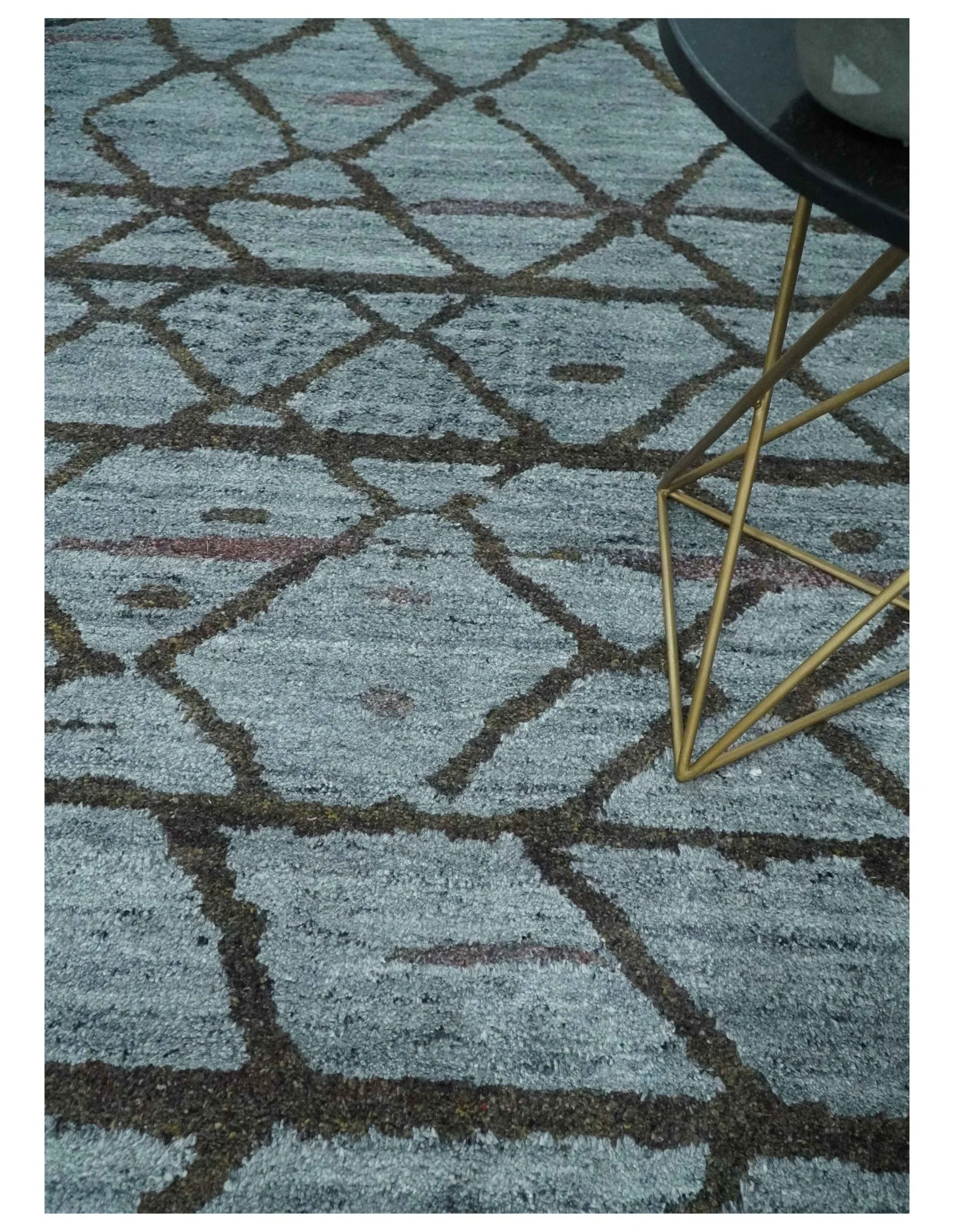 Tribal Design 8x10 Silver, Charcoal and gray Stripes Handmade Wool Area Rug - Image 2