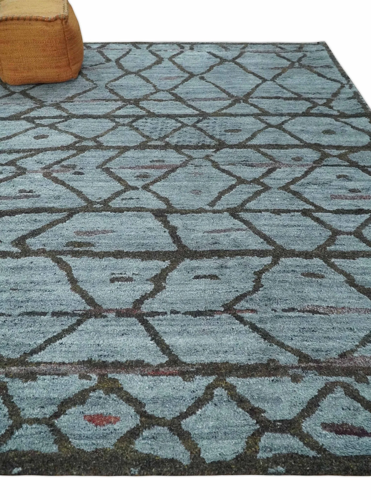 Tribal Design 8x10 Silver, Charcoal and gray Stripes Handmade Wool Area Rug - Image 3