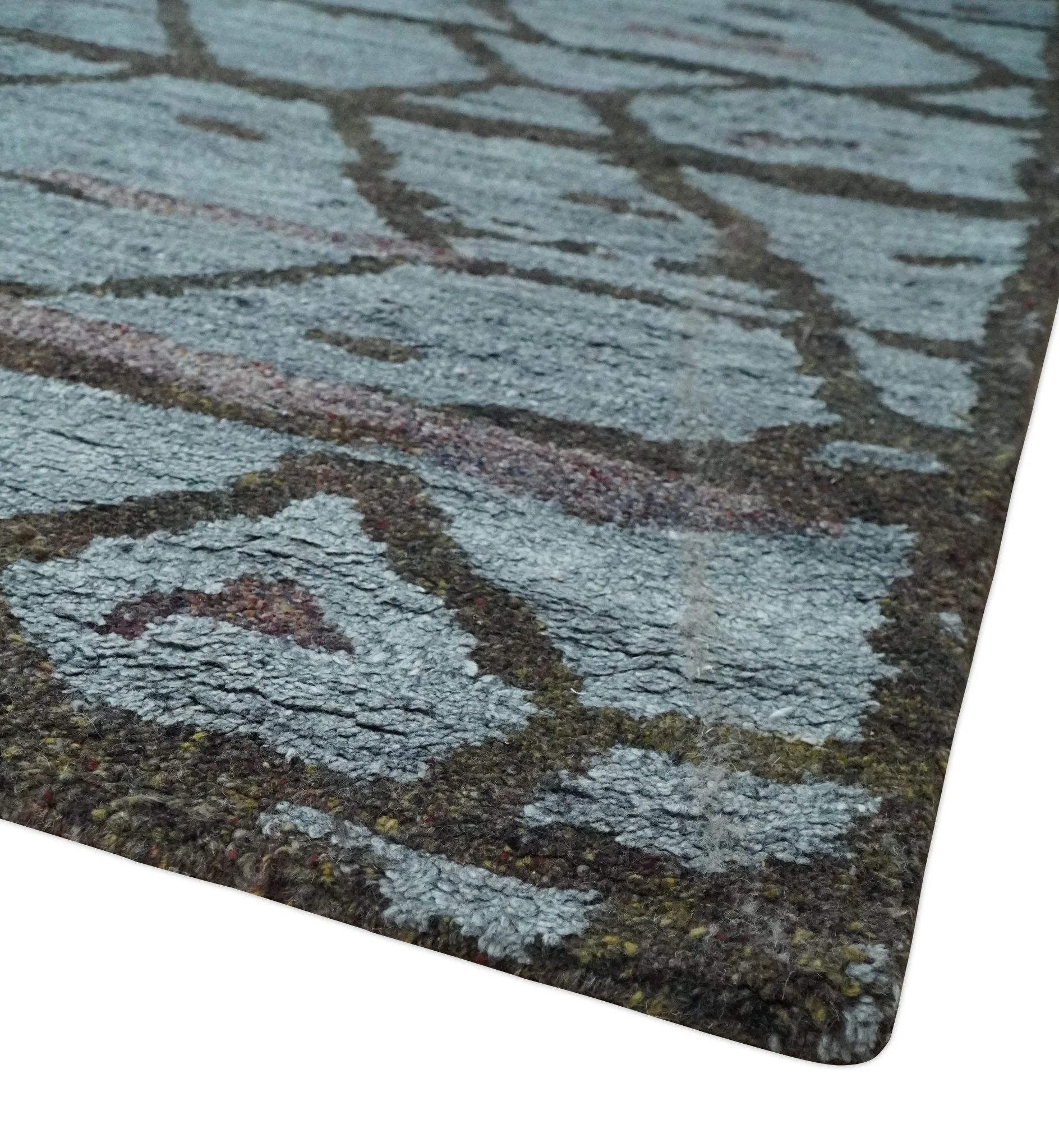 Tribal Design 8x10 Silver, Charcoal and gray Stripes Handmade Wool Area Rug - Image 5