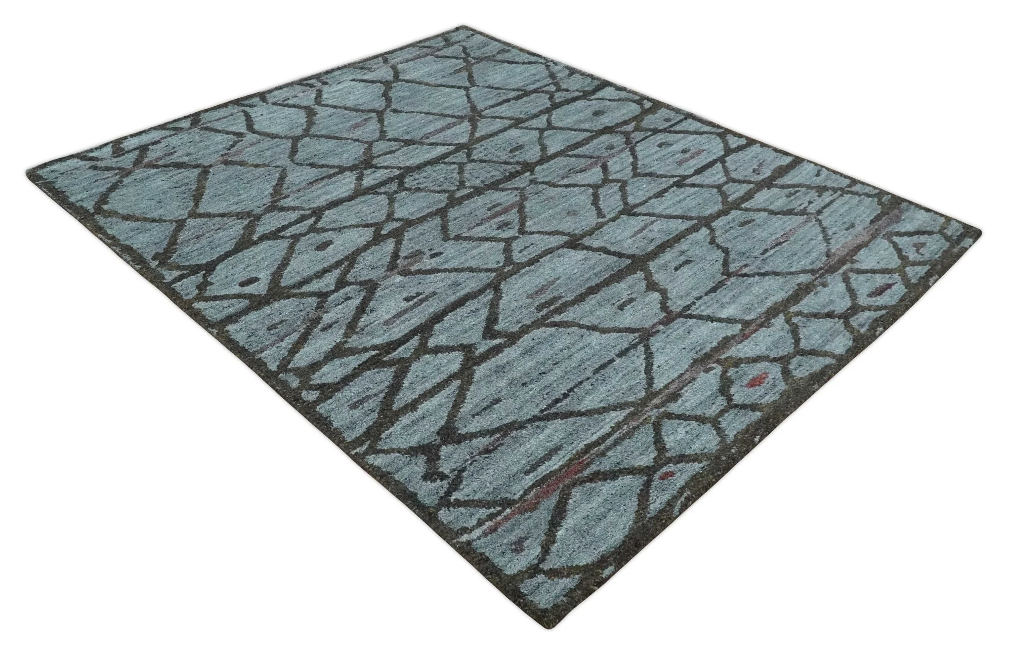 Tribal Design 8x10 Silver, Charcoal and gray Stripes Handmade Wool Area Rug - Image 6
