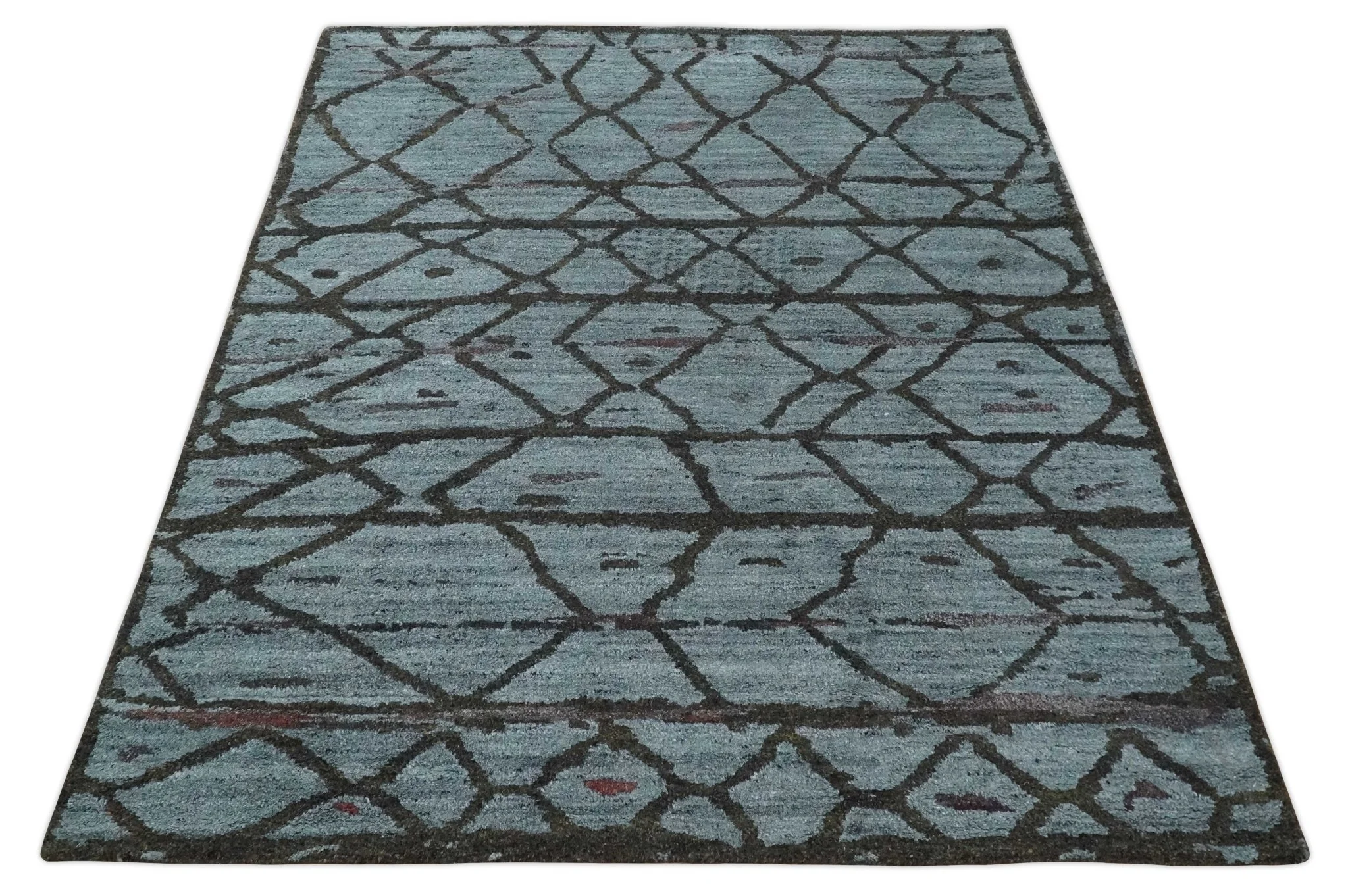 Tribal Design 8x10 Silver, Charcoal and gray Stripes Handmade Wool Area Rug - Image 9
