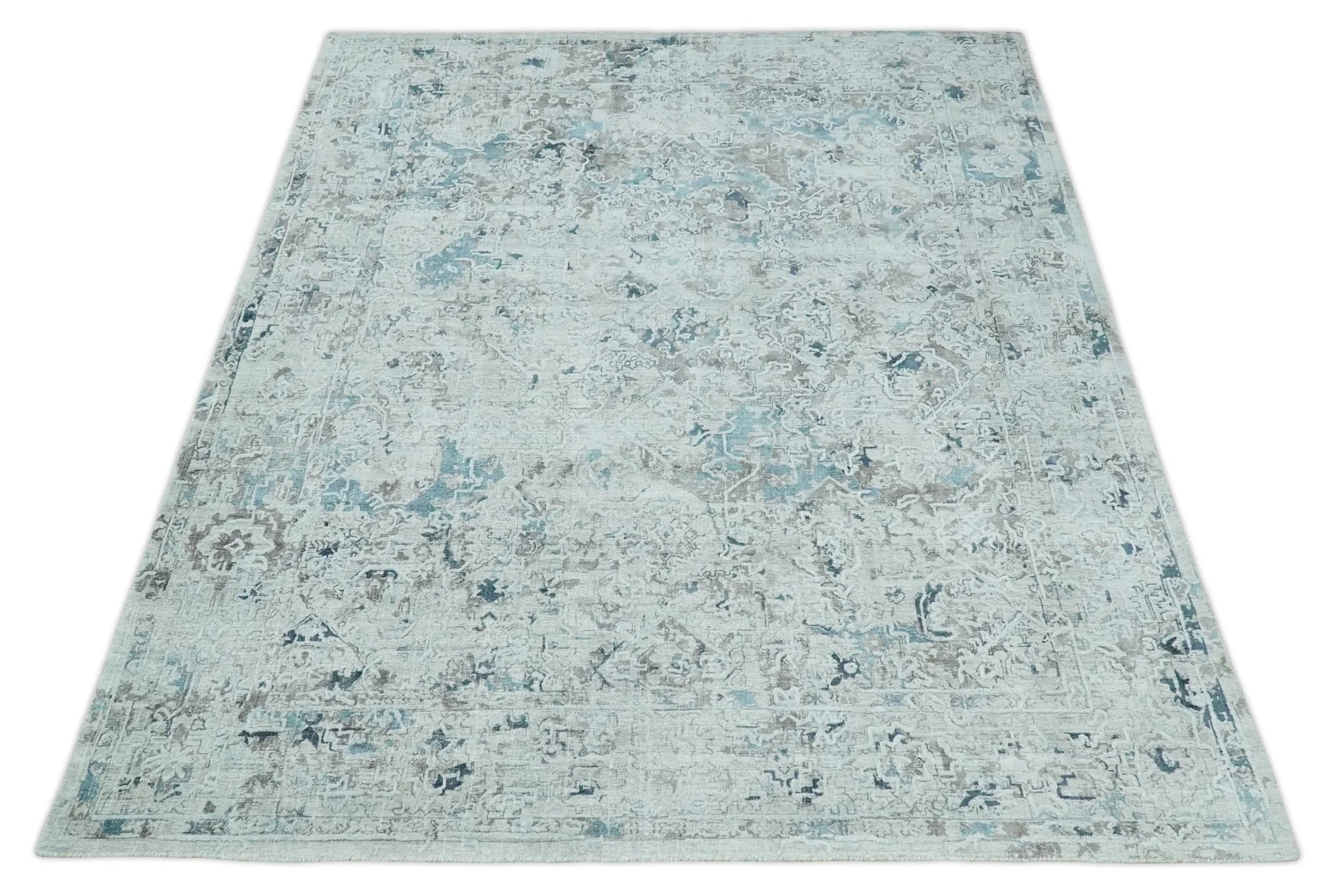 Carved 8x10 Silver, Gray and Charcoal Modern Abstract Handmade Art Silk and Wool Area Rug - Image 10