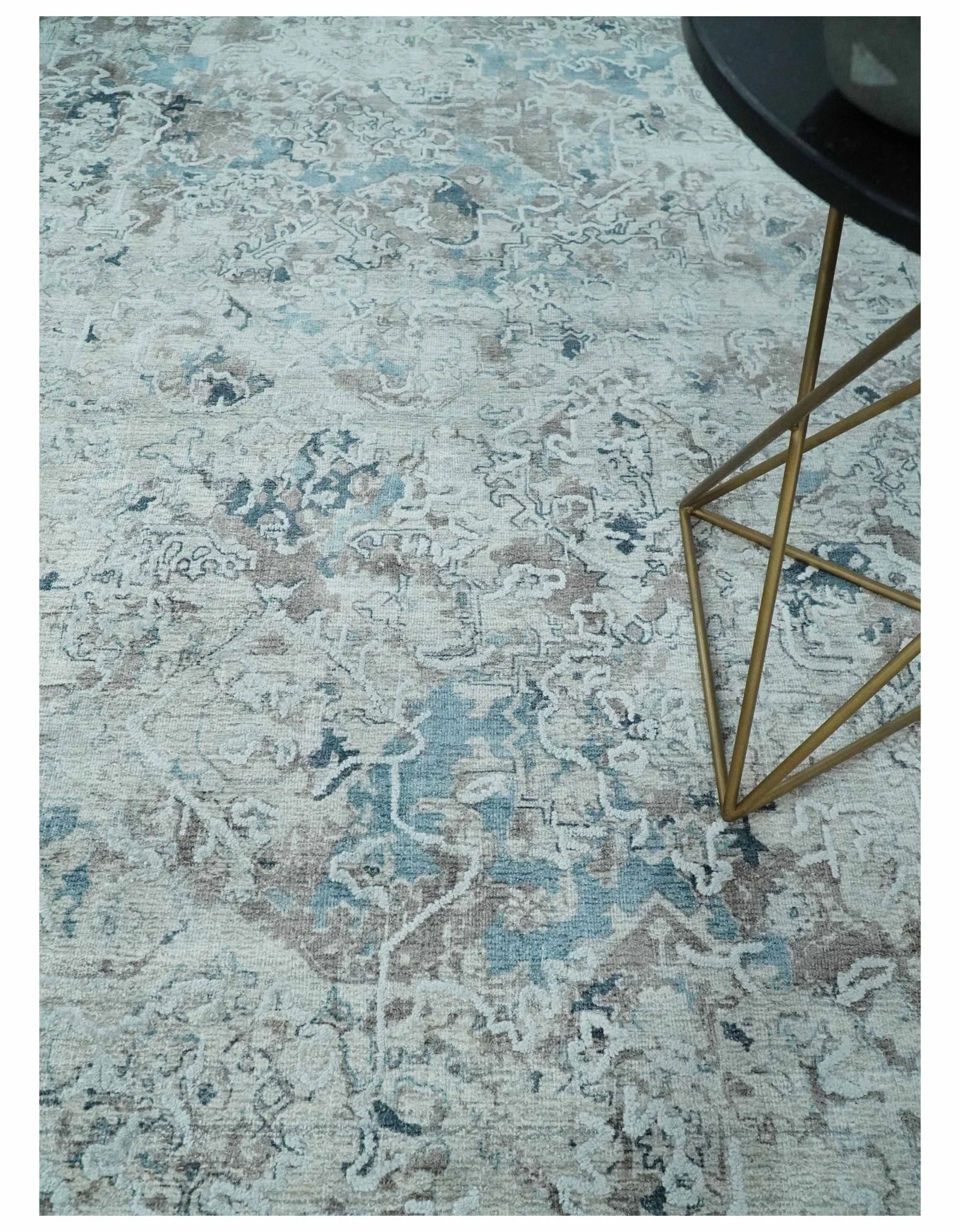 Carved 8x10 Silver, Gray and Charcoal Modern Abstract Handmade Art Silk and Wool Area Rug - Image 2