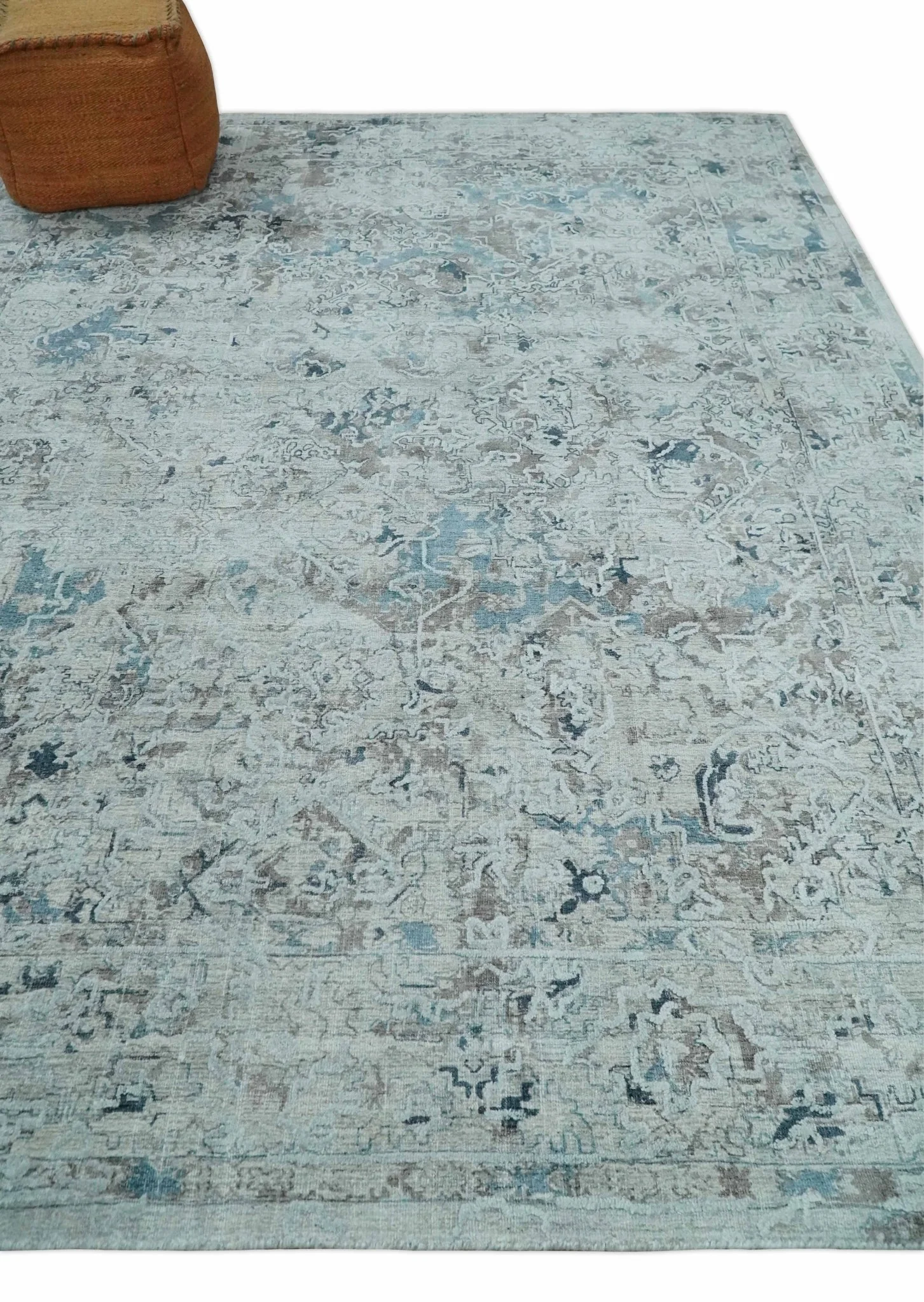 Carved 8x10 Silver, Gray and Charcoal Modern Abstract Handmade Art Silk and Wool Area Rug - Image 3
