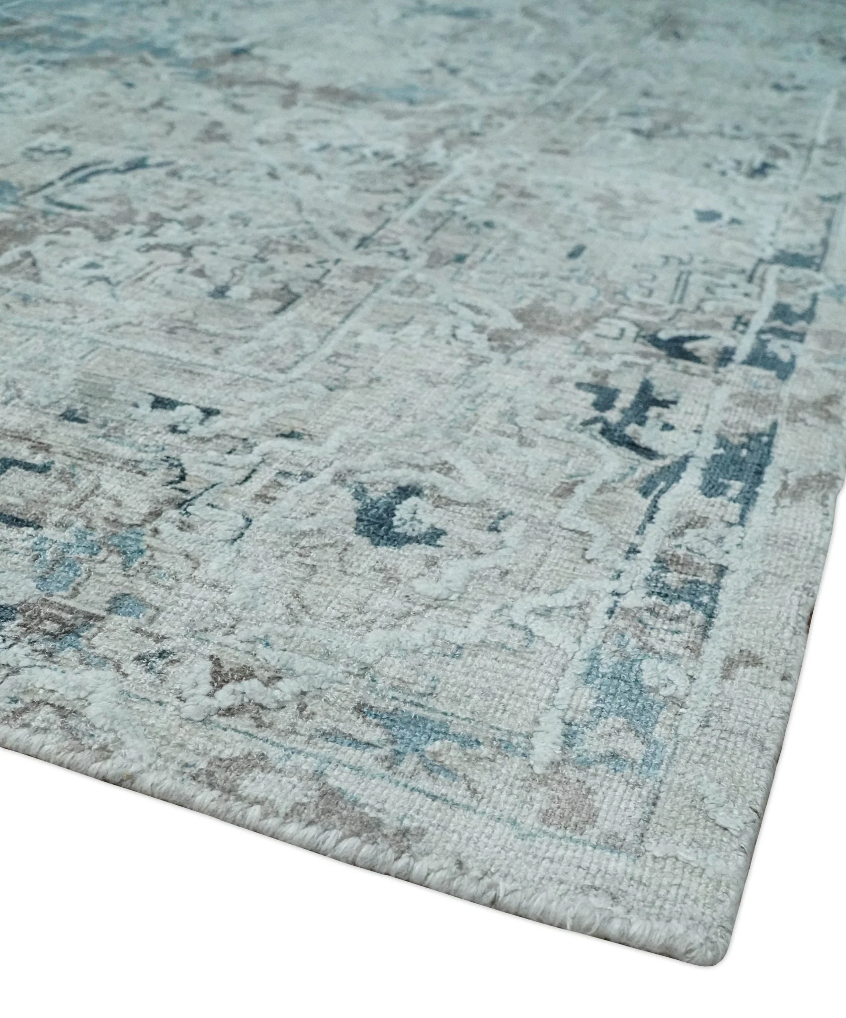 Carved 8x10 Silver, Gray and Charcoal Modern Abstract Handmade Art Silk and Wool Area Rug - Image 5