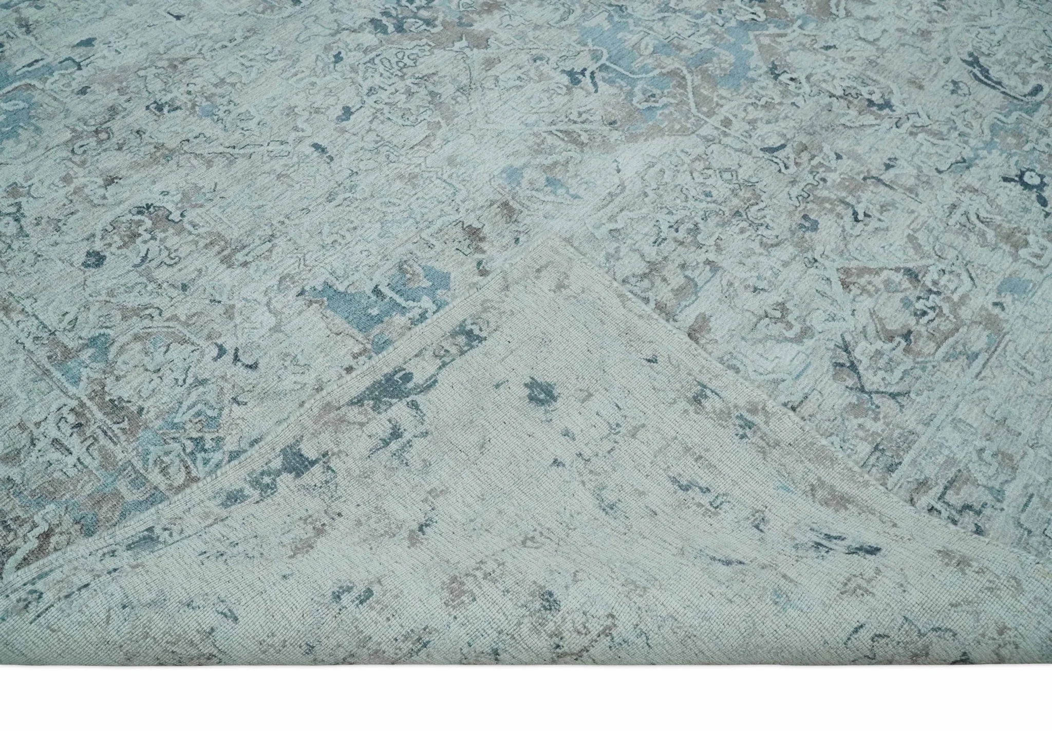 Carved 8x10 Silver, Gray and Charcoal Modern Abstract Handmade Art Silk and Wool Area Rug - Image 7
