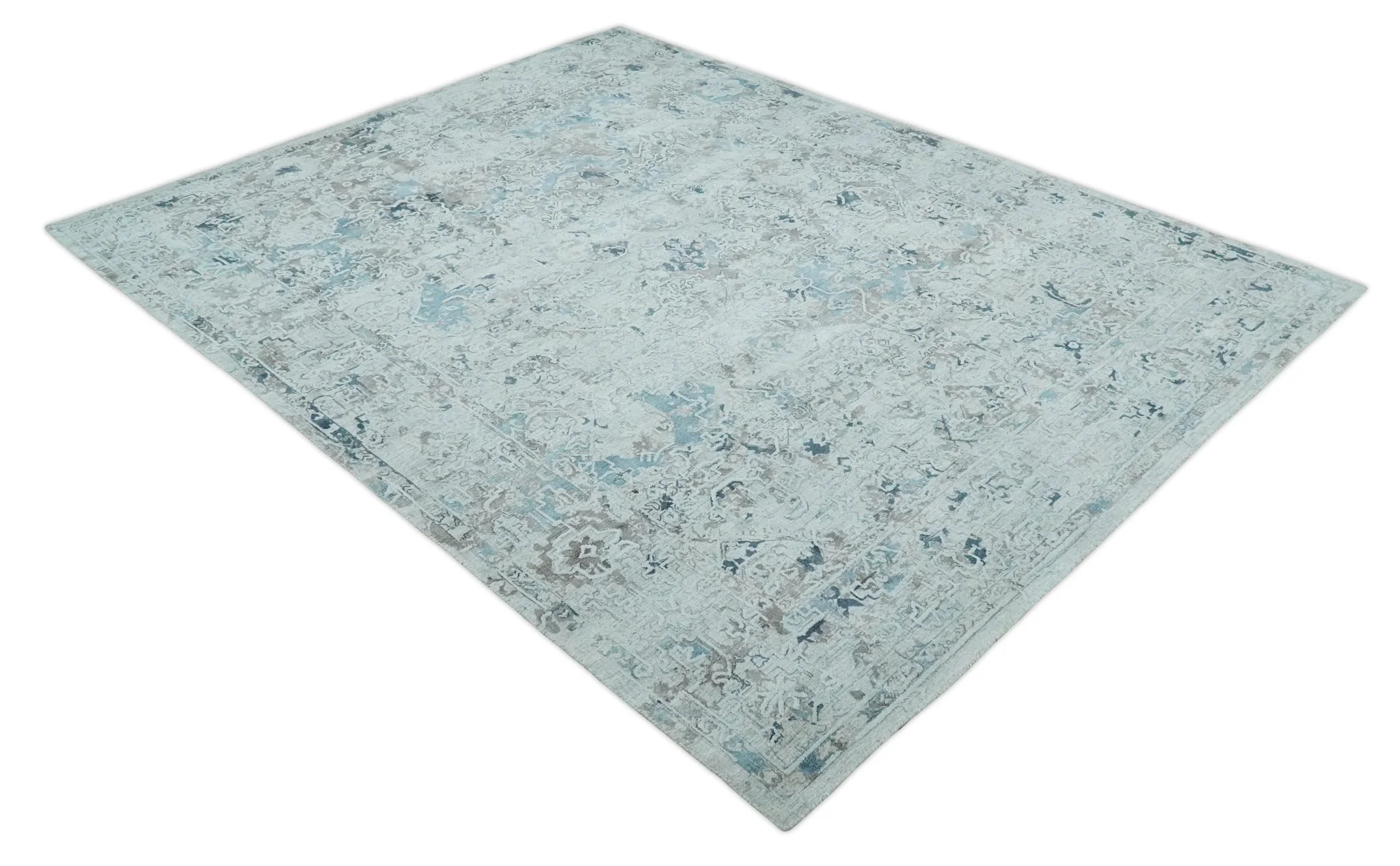 Carved 8x10 Silver, Gray and Charcoal Modern Abstract Handmade Art Silk and Wool Area Rug - Image 9