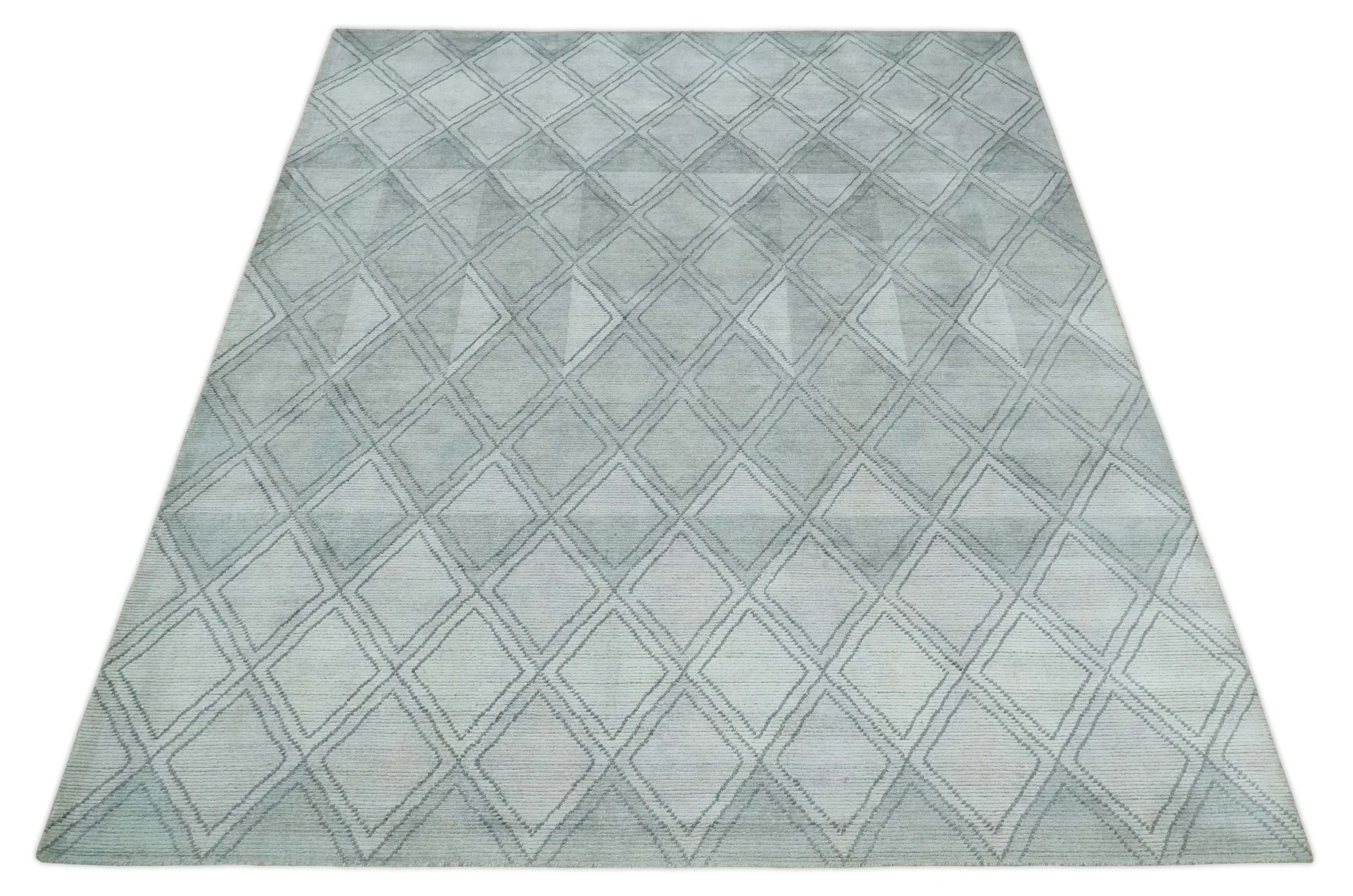 Modern 8x10 Silver, Ivory and Charcoal Geometrical Handmade Art Silk Area Rug - Image 10