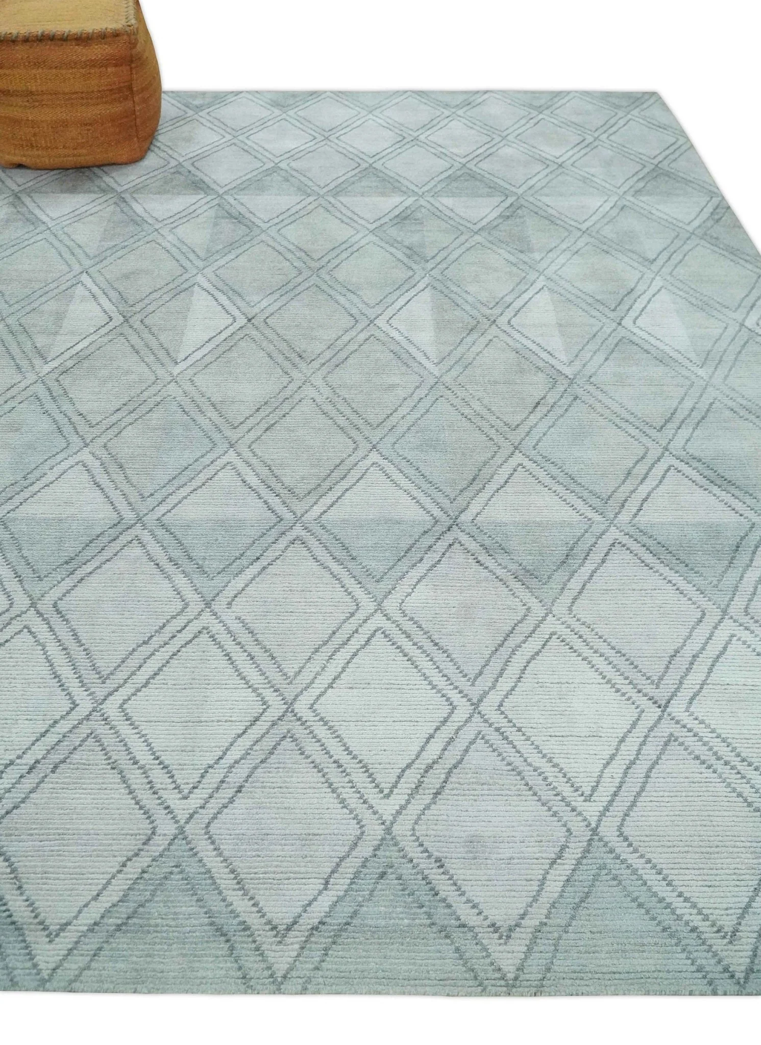 Modern 8x10 Silver, Ivory and Charcoal Geometrical Handmade Art Silk Area Rug - Image 3