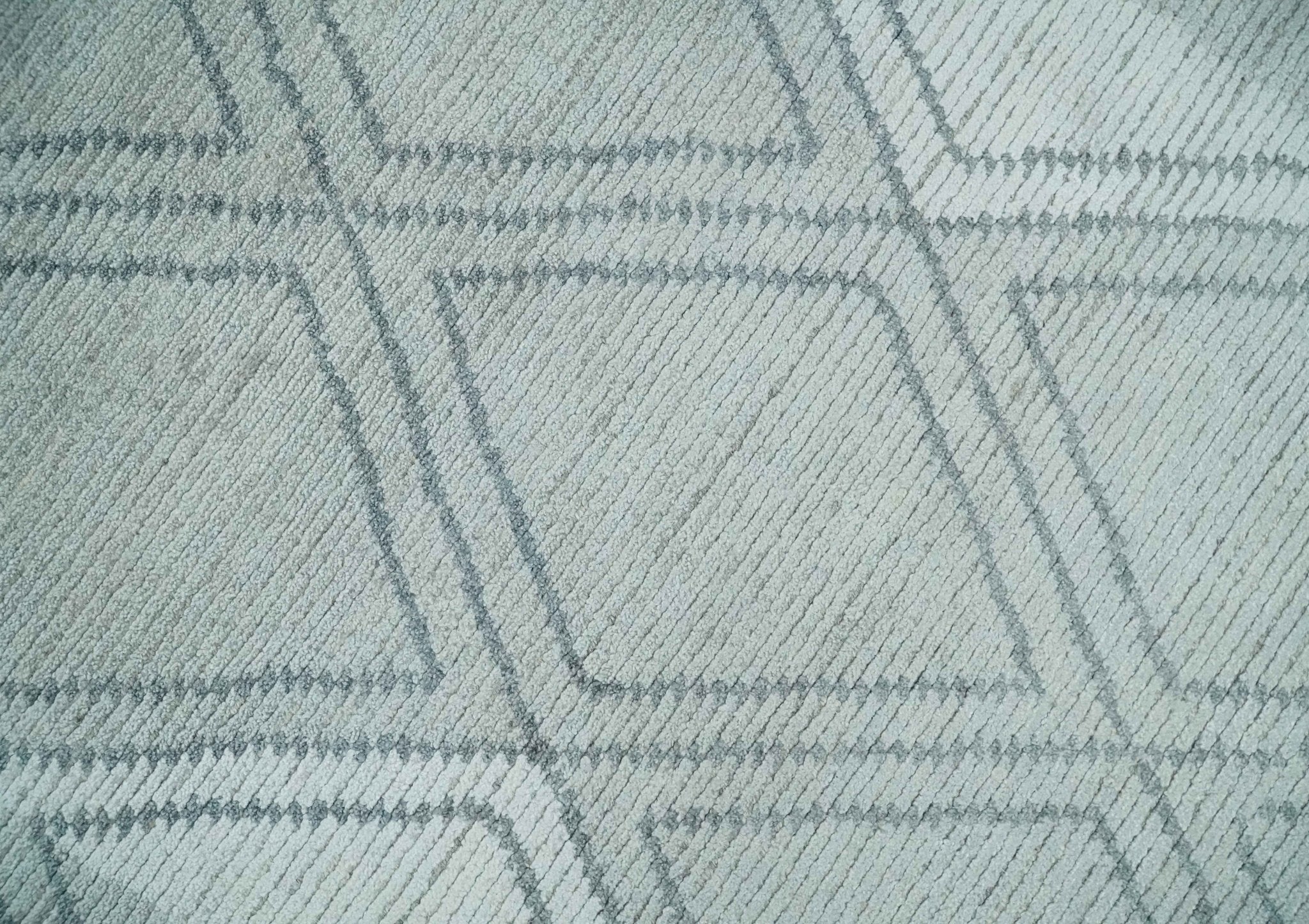 Modern 8x10 Silver, Ivory and Charcoal Geometrical Handmade Art Silk Area Rug - Image 4