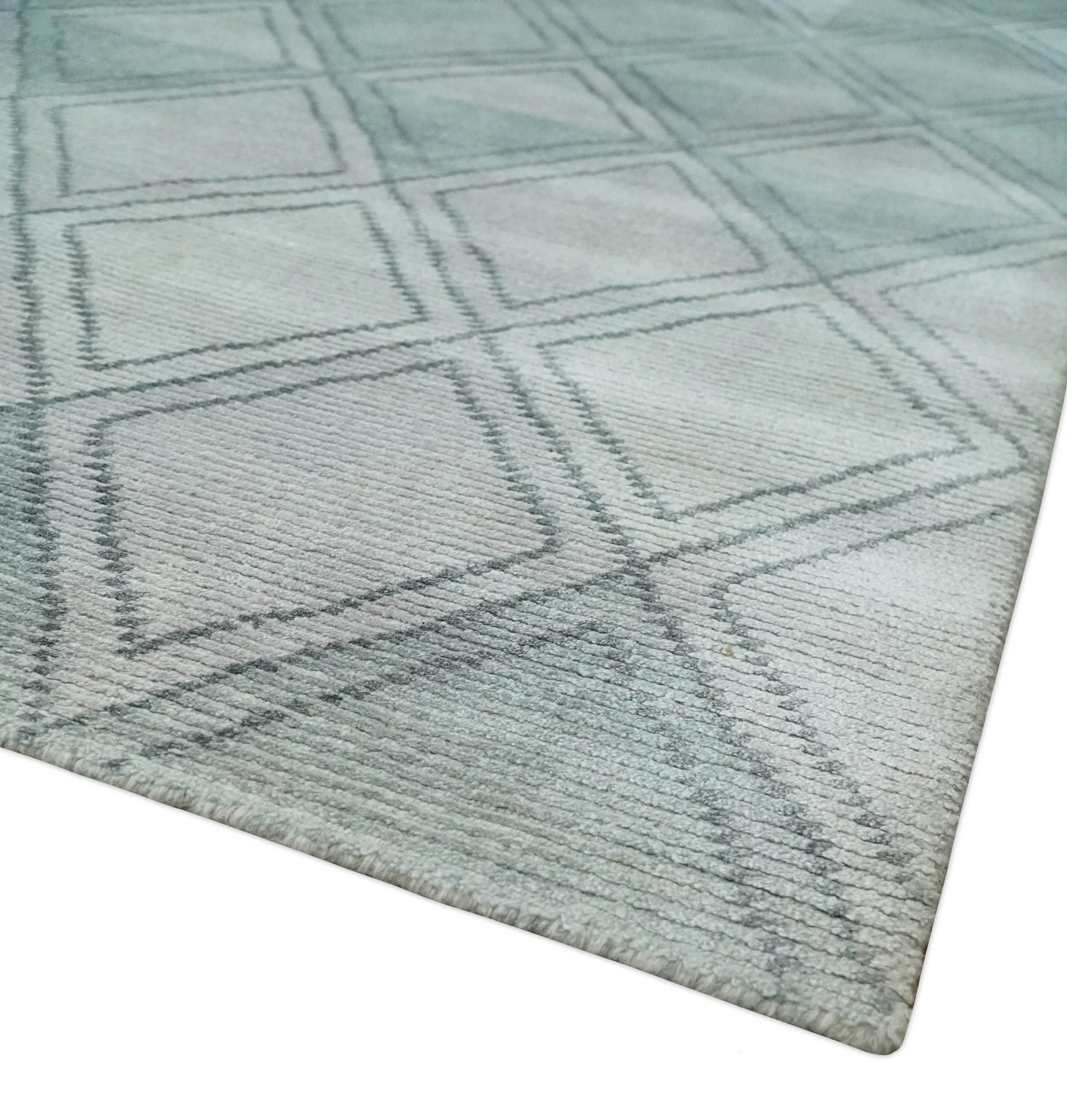 Modern 8x10 Silver, Ivory and Charcoal Geometrical Handmade Art Silk Area Rug - Image 5