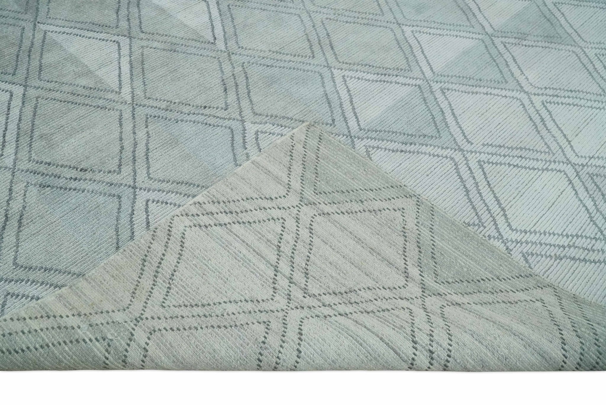 Modern 8x10 Silver, Ivory and Charcoal Geometrical Handmade Art Silk Area Rug - Image 7