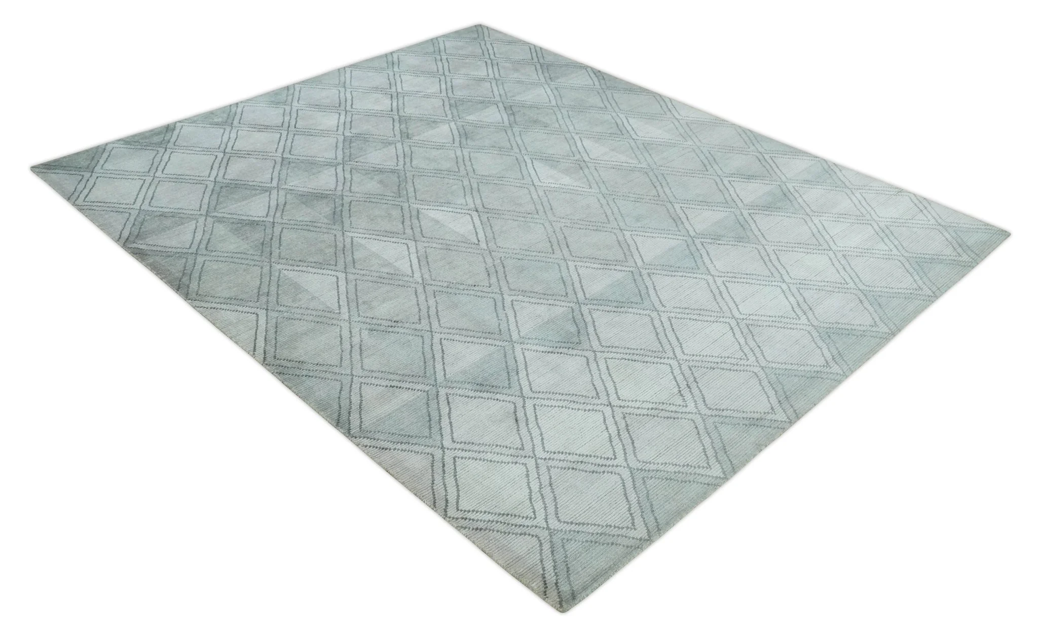 Modern 8x10 Silver, Ivory and Charcoal Geometrical Handmade Art Silk Area Rug - Image 9
